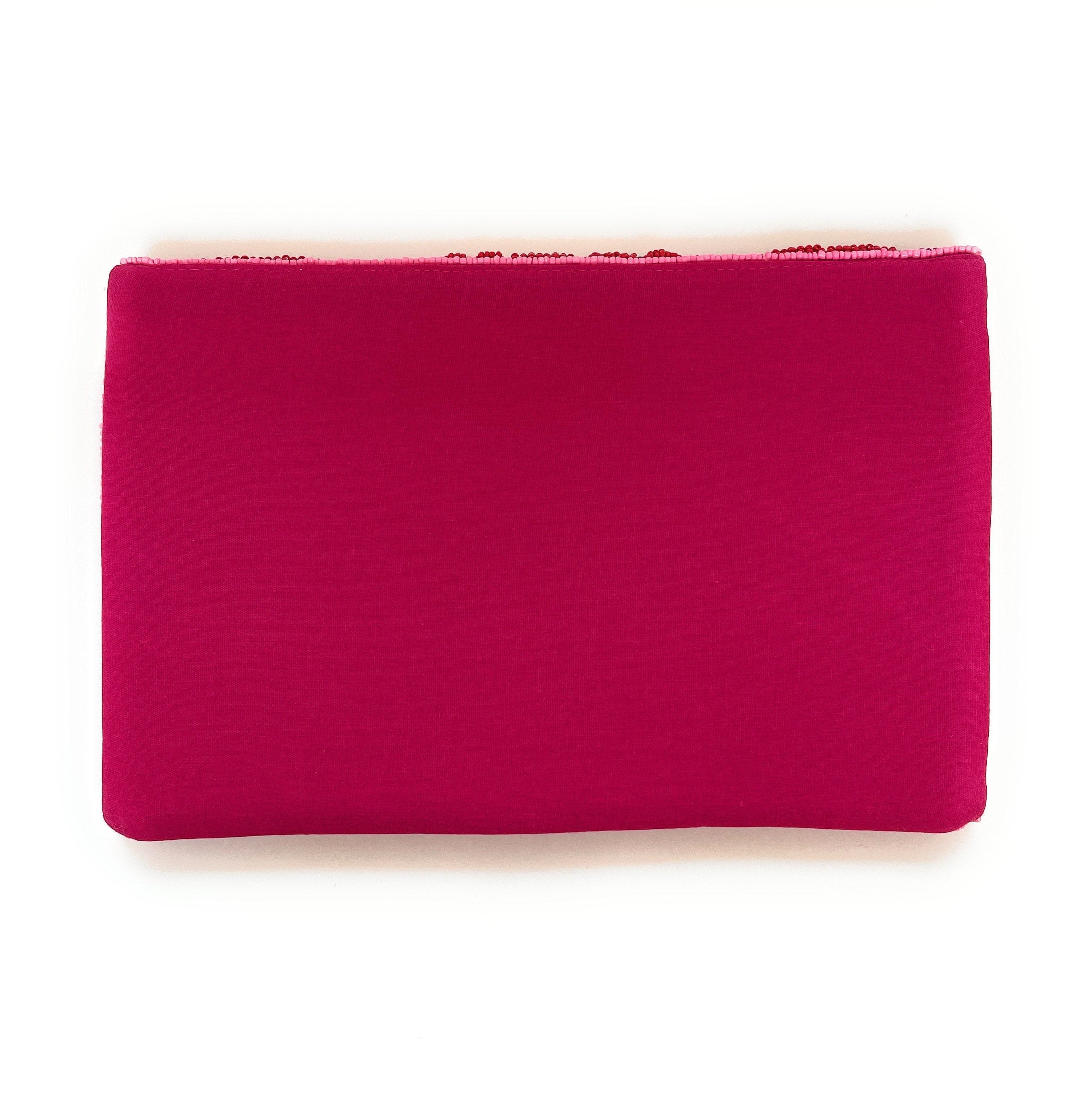 FLORAL Beaded Clutch, Fuchsia Beaded Clutch, Floral Beaded Clutch Purse, Summer Clutch Bag, Party Clutch Purse, Birthday Gift, Bridal Gift