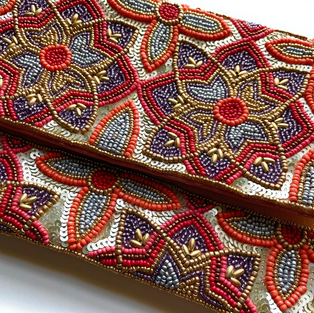 FLORAL Beaded Gold Sequin Clutch, Floral Clutch Bag, Beaded Clutch Purse, Floral Clutch Bag, Party Clutch Purse, Birthday Gift, Bridal Gift