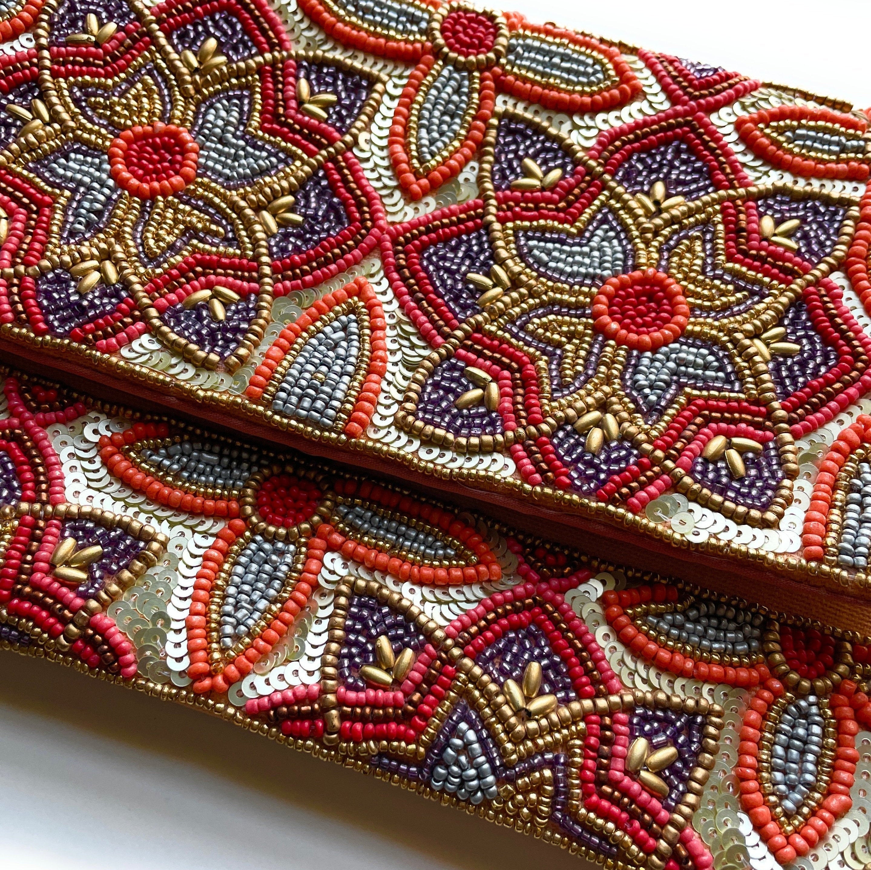 FLORAL Beaded Gold Sequin Clutch, Floral Clutch Bag, Beaded Clutch Purse, Floral Clutch Bag, Party Clutch Purse, Birthday Gift, Bridal Gift