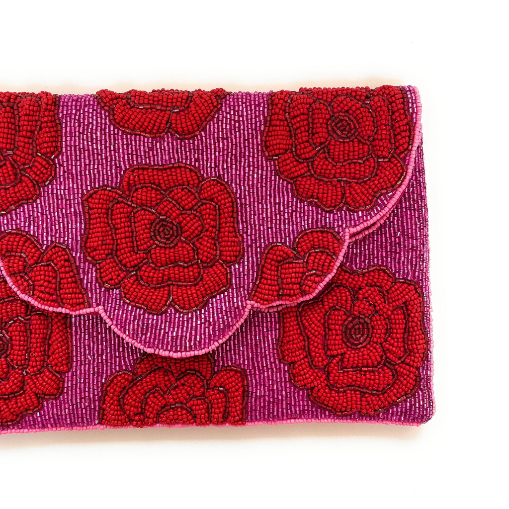 FLORAL Beaded Clutch, Fuchsia Beaded Clutch, Floral Beaded Clutch Purse, Summer Clutch Bag, Party Clutch Purse, Birthday Gift, Bridal Gift