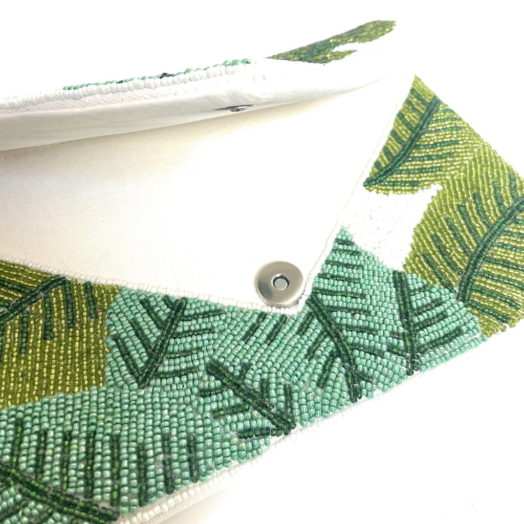 Hand Beaded Clutch Purse with Beautiful Palm Leaf Motifs Birthday Gift, Summer Accessories, Tropical Clutch Handbag, Palm Leaf Crossbody Bag