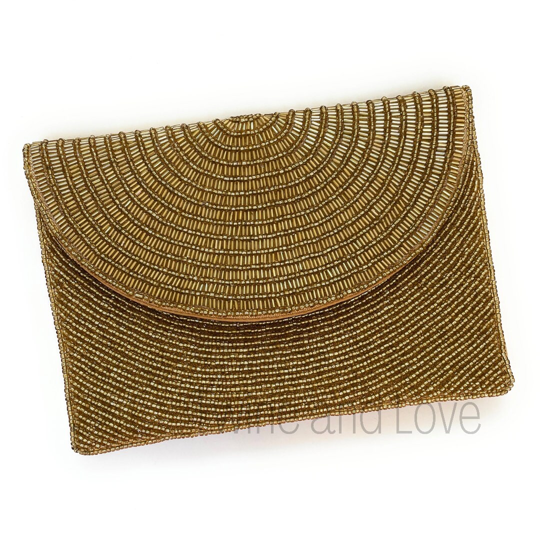 Gold Beaded Clutch, Seed Bead Gold Clutch Bag, Gold Beaded Clutch Purse, Wedding Clutch Bag, Party Clutch Purse, Birthday Gift, Bridal Gifts