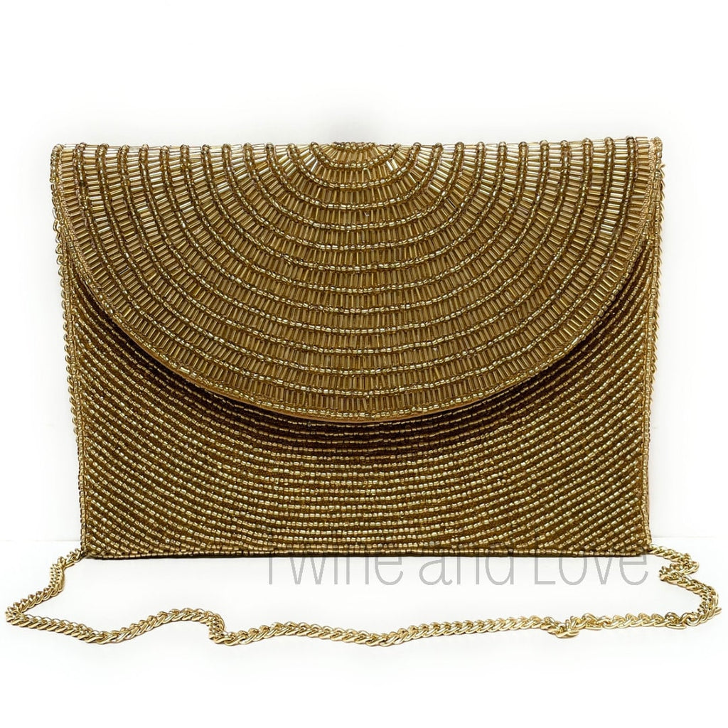 Gold Beaded Clutch, Seed Bead Gold Clutch Bag, Gold Beaded Clutch Purse, Wedding Clutch Bag, Party Clutch Purse, Birthday Gift, Bridal Gifts