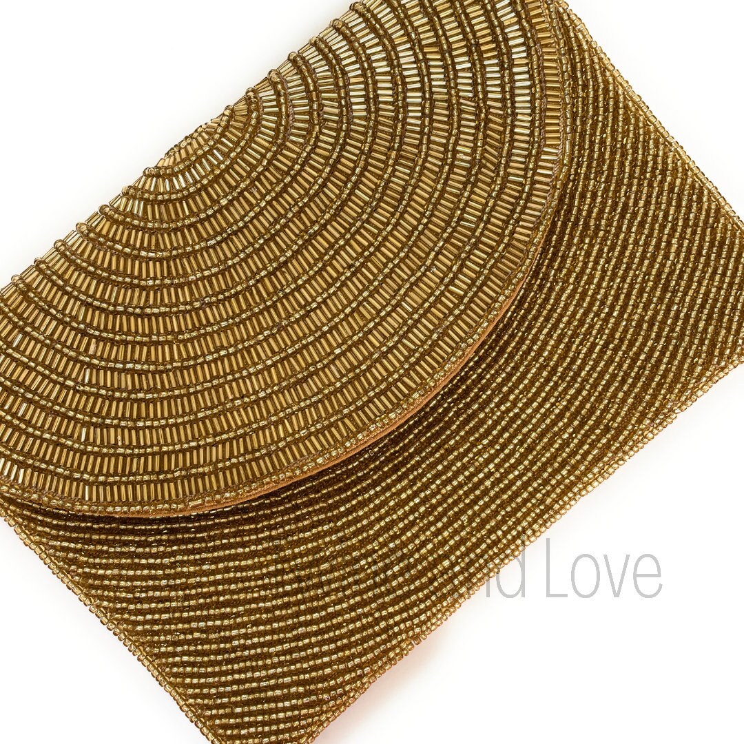 Gold Beaded Clutch, Seed Bead Gold Clutch Bag, Gold Beaded Clutch Purse, Wedding Clutch Bag, Party Clutch Purse, Birthday Gift, Bridal Gifts