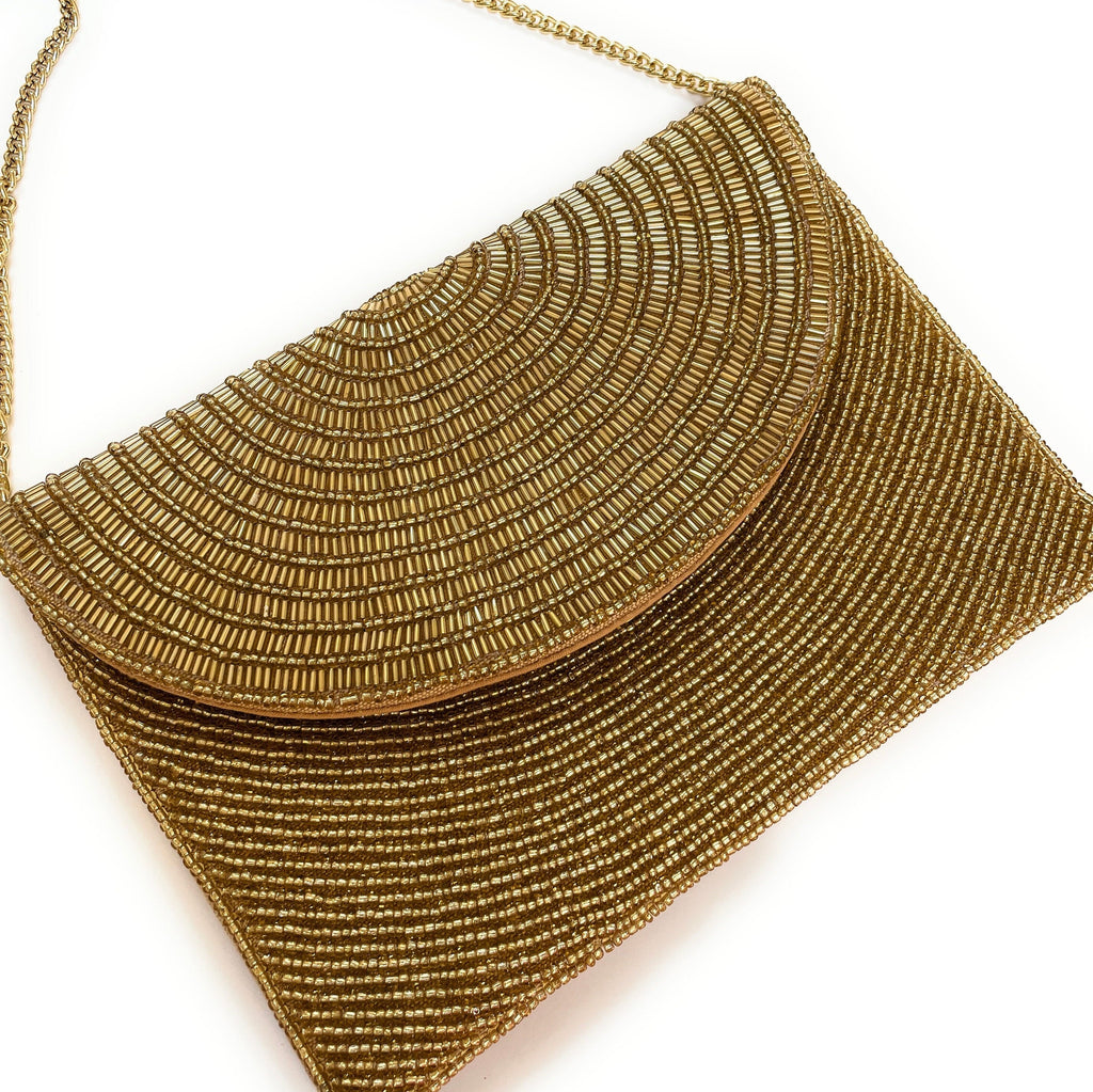 Gold Beaded Clutch, Seed Bead Gold Clutch Bag, Gold Beaded Clutch Purse, Wedding Clutch Bag, Party Clutch Purse, Birthday Gift, Bridal Gifts