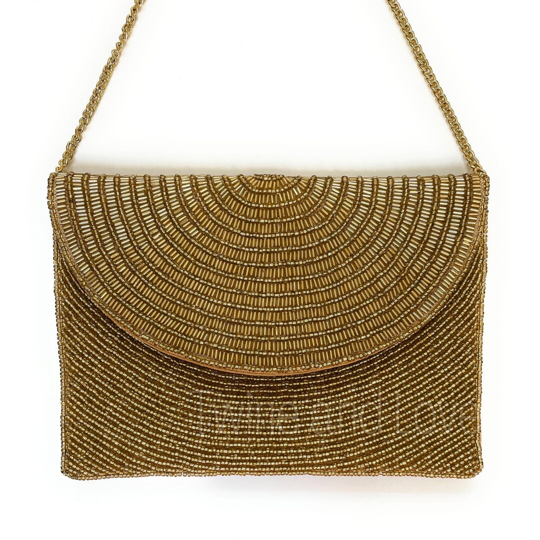 Gold Beaded Clutch, Seed Bead Gold Clutch Bag, Gold Beaded Clutch Purse, Wedding Clutch Bag, Party Clutch Purse, Birthday Gift, Bridal Gifts