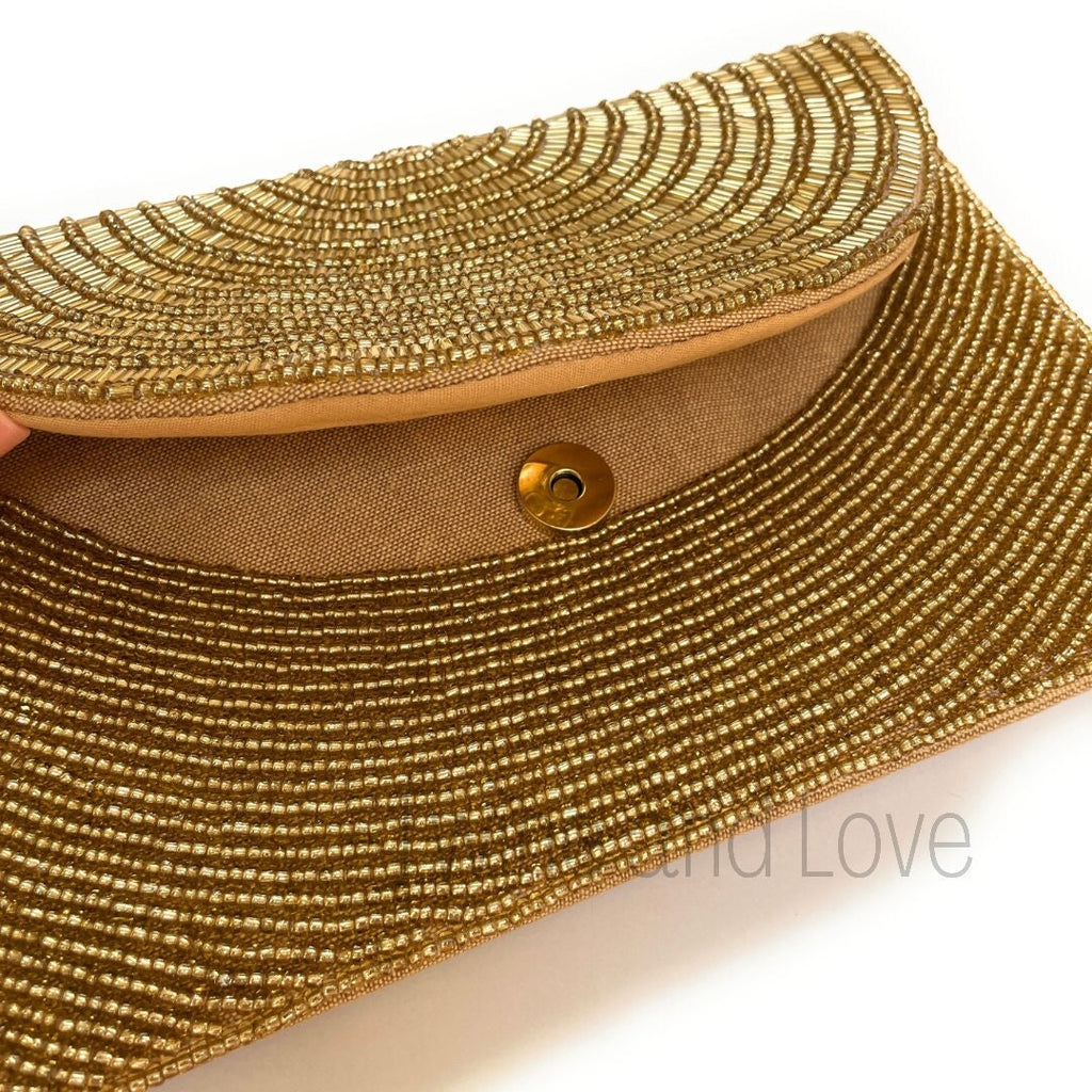 Gold Beaded Clutch, Seed Bead Gold Clutch Bag, Gold Beaded Clutch Purse, Wedding Clutch Bag, Party Clutch Purse, Birthday Gift, Bridal Gifts