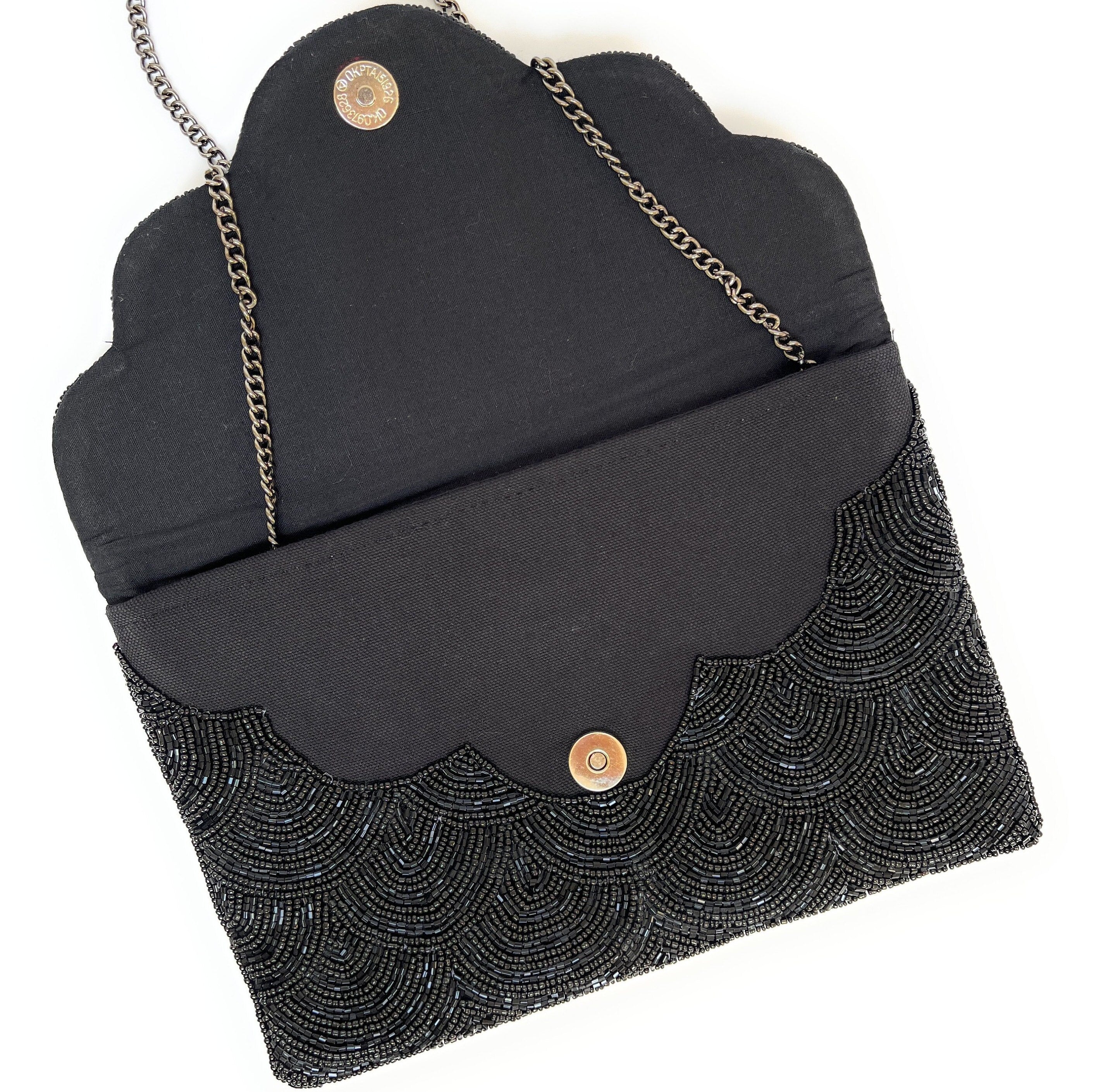 Black Beaded Clutch, Silver Beaded Clutch Bag, Black Beaded Clutch Purse, Wedding Clutch Bag, Party Clutch Purse, Evening Beaded Clutches
