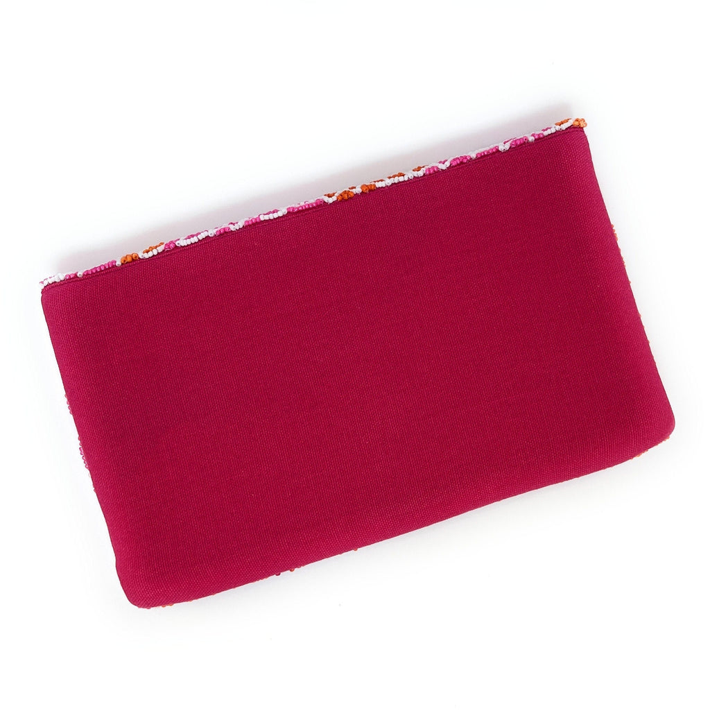 Pink Orange Beaded Clutch Purse, Pink Beaded Purse, Floral Clutch Purse, Floral Beaded Clutch Purse, Party Clutch Purse, Tropical Bead Purse