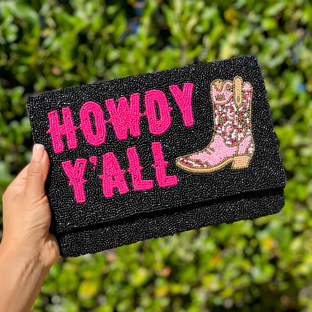 HOWDY Beaded Clutch Purse, Black Beaded Clutch Bag, Beaded Clutch Purse, Country Girl Gifts, Party Clutch Purse, Birthday Gift, Bridal Gift