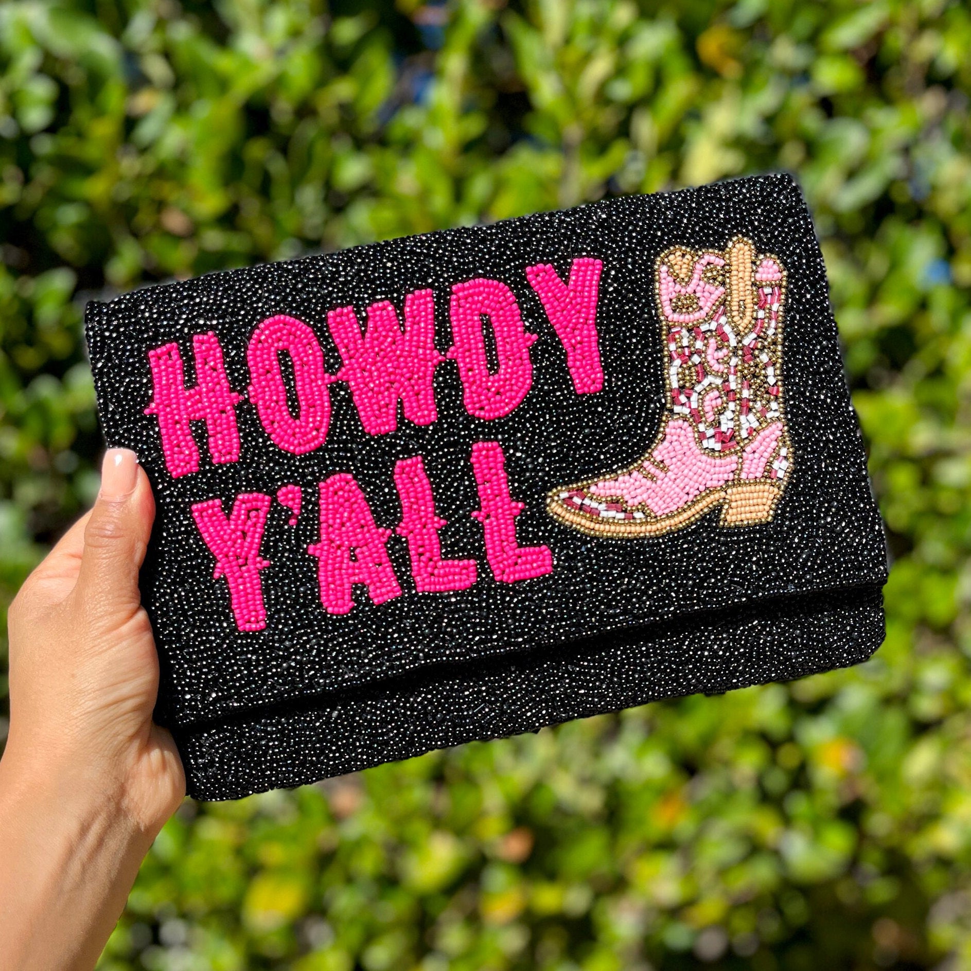 HOWDY Beaded Clutch Purse, Black Beaded Clutch Bag, Beaded Clutch Purse, Country Girl Gifts, Party Clutch Purse, Birthday Gift, Bridal Gift