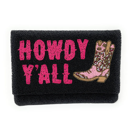 HOWDY Beaded Clutch Purse, Black Beaded Clutch Bag, Beaded Clutch Purse, Country Girl Gifts, Party Clutch Purse, Birthday Gift, Bridal Gift