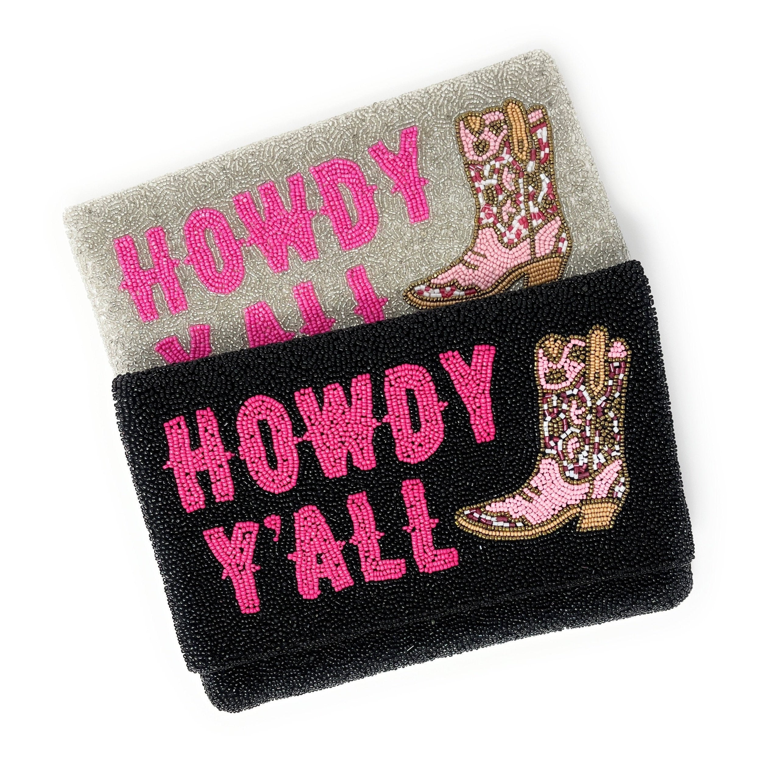 HOWDY Beaded Clutch Purse, Black Beaded Clutch Bag, Beaded Clutch Purse, Country Girl Gifts, Party Clutch Purse, Birthday Gift, Bridal Gift