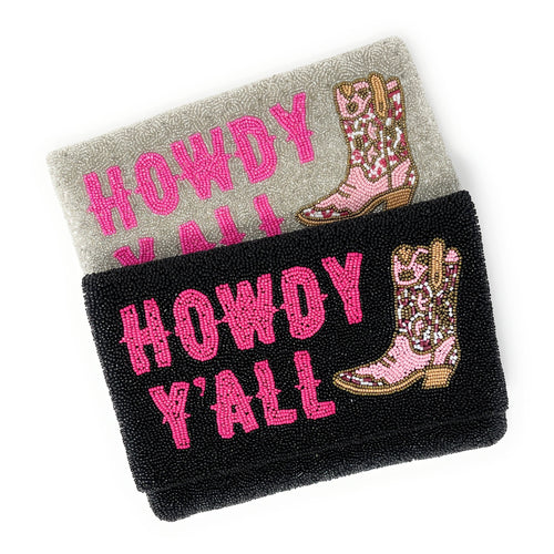 HOWDY Beaded Clutch Purse, Black Beaded Clutch Bag, Beaded Clutch Purse, Country Girl Gifts, Party Clutch Purse, Birthday Gift, Bridal Gift