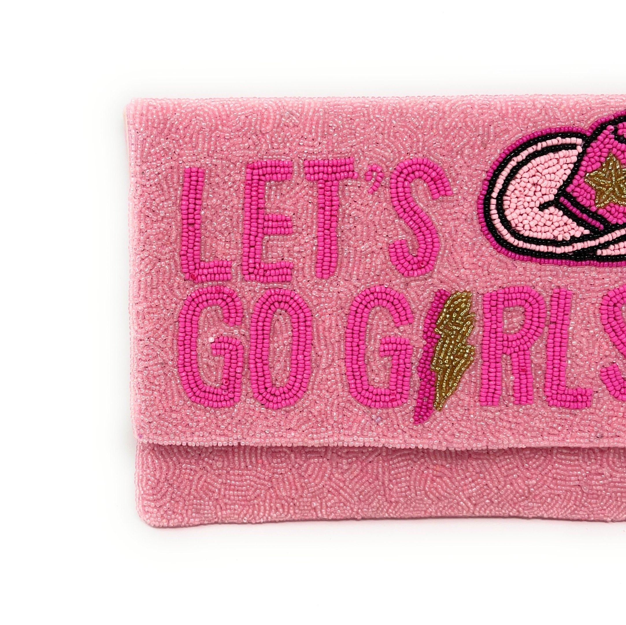 LET'S GO GIRLS Beaded Clutch Purse, Pink Beaded Clutch Bag, Pink Beaded Clutch Purse, Country Girl Gifts, Party Clutch Purse, Birthday Gift