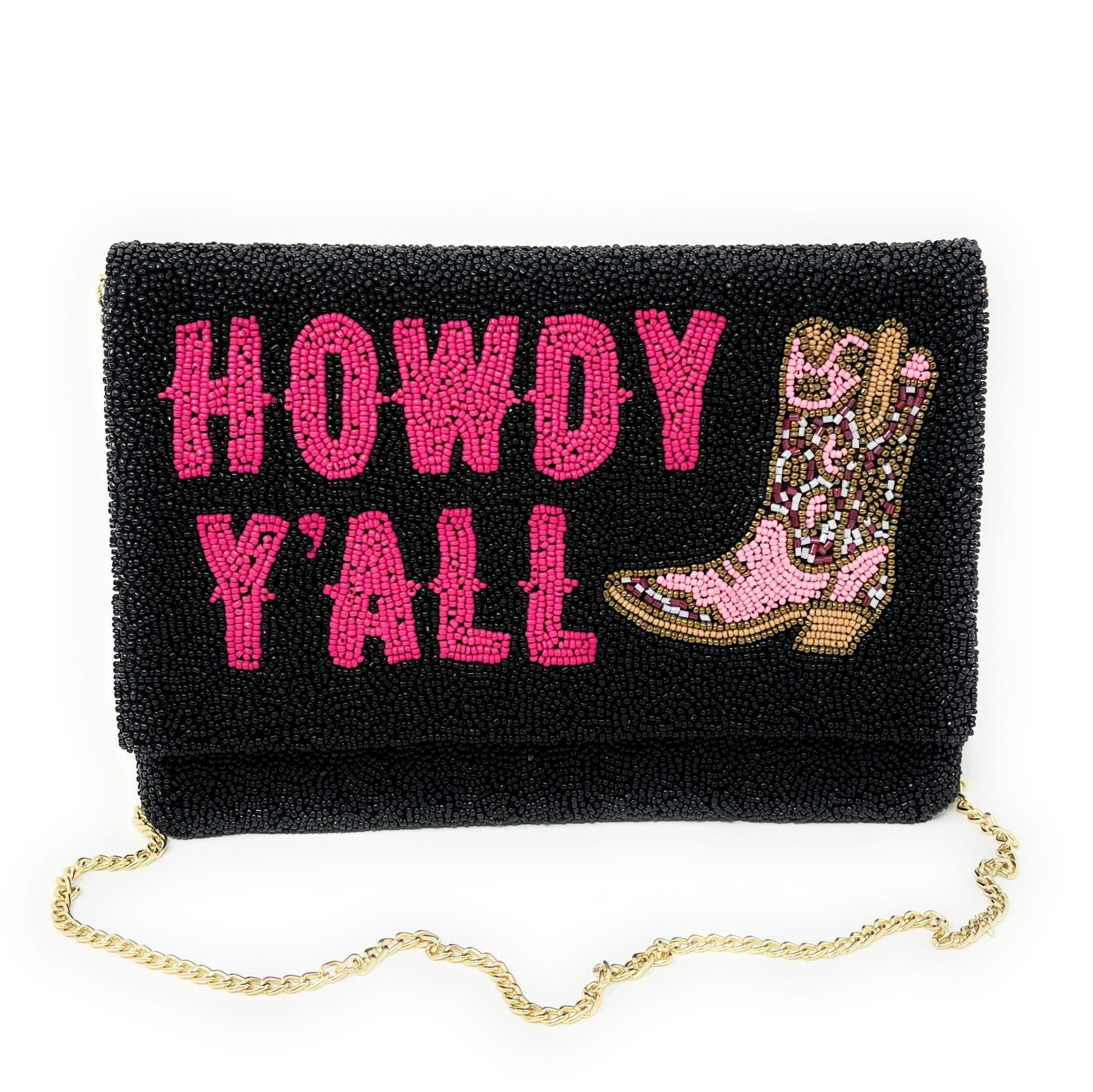 HOWDY Beaded Clutch Purse, Black Beaded Clutch Bag, Beaded Clutch Purse, Country Girl Gifts, Party Clutch Purse, Birthday Gift, Bridal Gift
