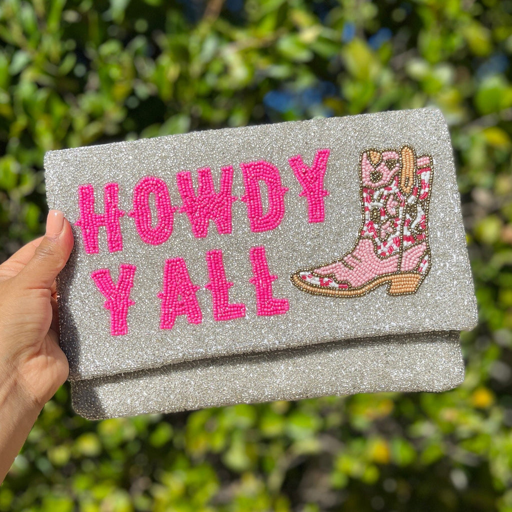 HOWDY Beaded Clutch Purse, Black Beaded Clutch Bag, Beaded Clutch Purse, Country Girl Gifts, Party Clutch Purse, Birthday Gift, Bridal Gift