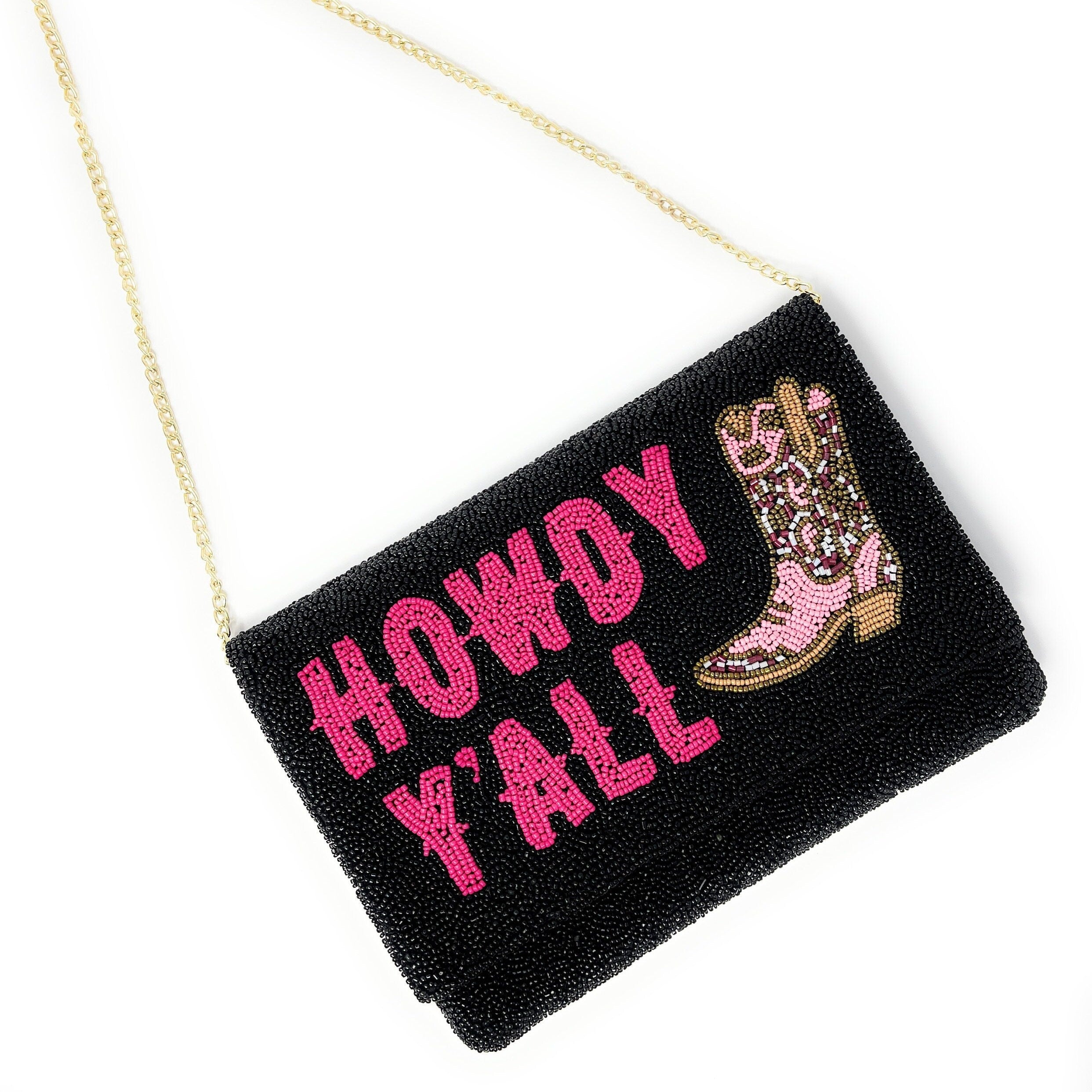 HOWDY Beaded Clutch Purse, Black Beaded Clutch Bag, Beaded Clutch Purse, Country Girl Gifts, Party Clutch Purse, Birthday Gift, Bridal Gift