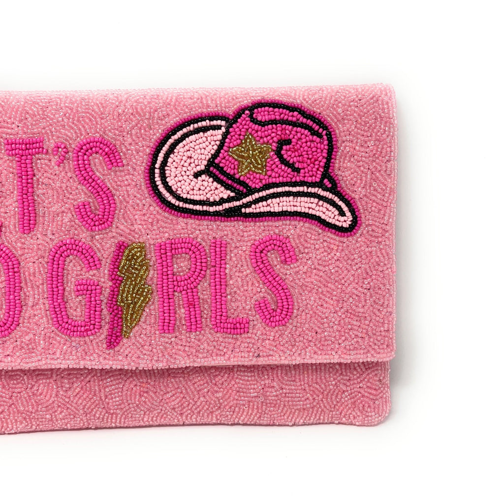 LET'S GO GIRLS Beaded Clutch Purse, Pink Beaded Clutch Bag, Pink Beaded Clutch Purse, Country Girl Gifts, Party Clutch Purse, Birthday Gift