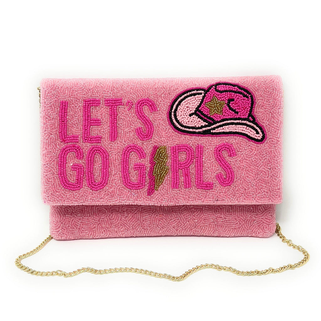 LET'S GO GIRLS Beaded Clutch Purse, Pink Beaded Clutch Bag, Pink Beaded Clutch Purse, Country Girl Gifts, Party Clutch Purse, Birthday Gift