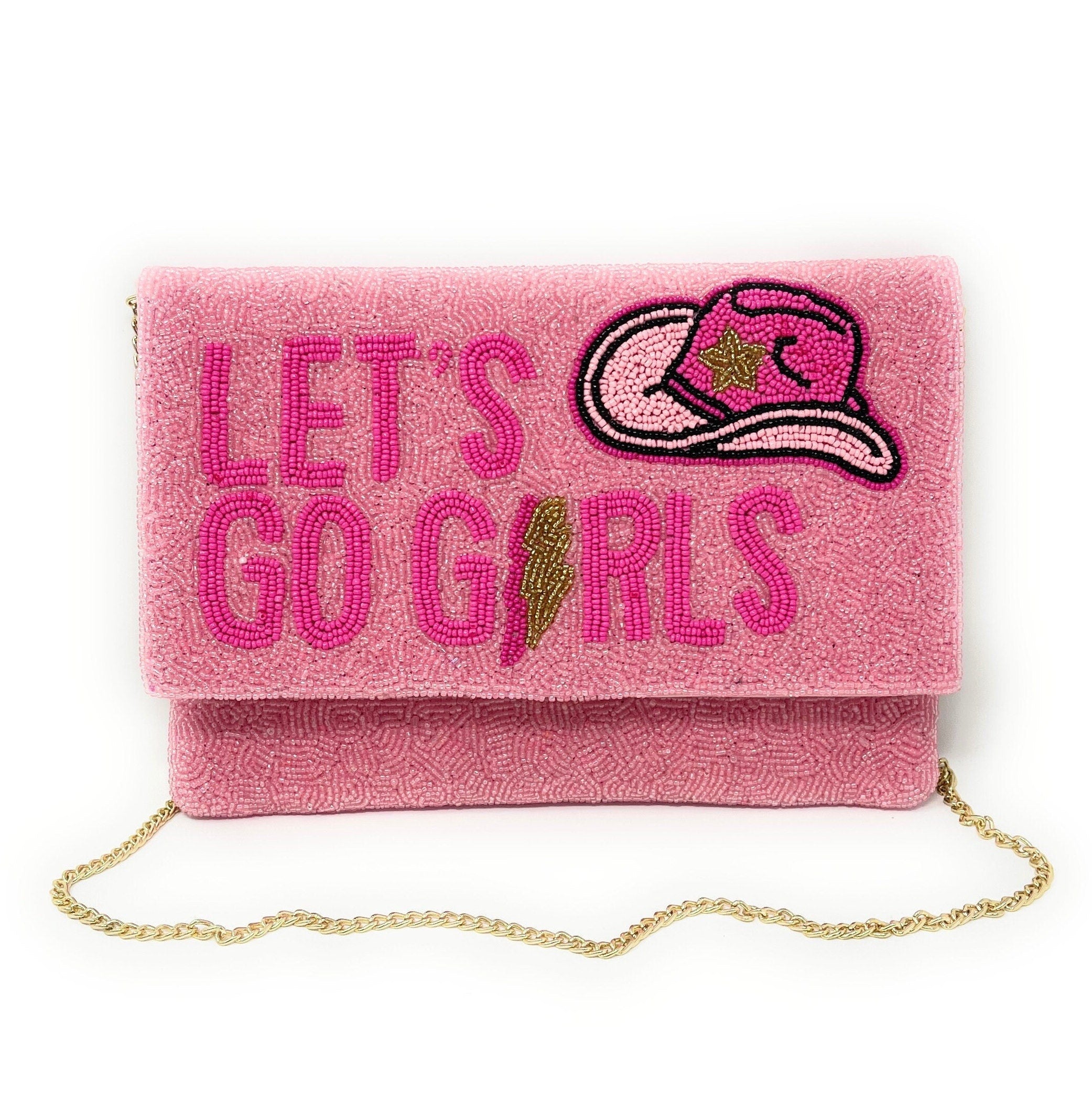 LET'S GO GIRLS Beaded Clutch Purse, Pink Beaded Clutch Bag, Pink Beaded Clutch Purse, Country Girl Gifts, Party Clutch Purse, Birthday Gift