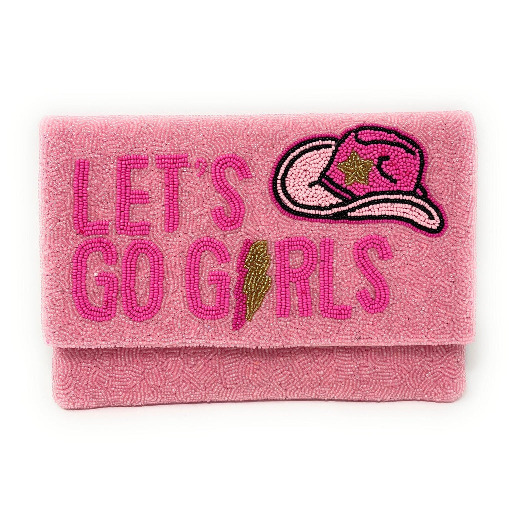LET'S GO GIRLS Beaded Clutch Purse, Pink Beaded Clutch Bag, Pink Beaded Clutch Purse, Country Girl Gifts, Party Clutch Purse, Birthday Gift