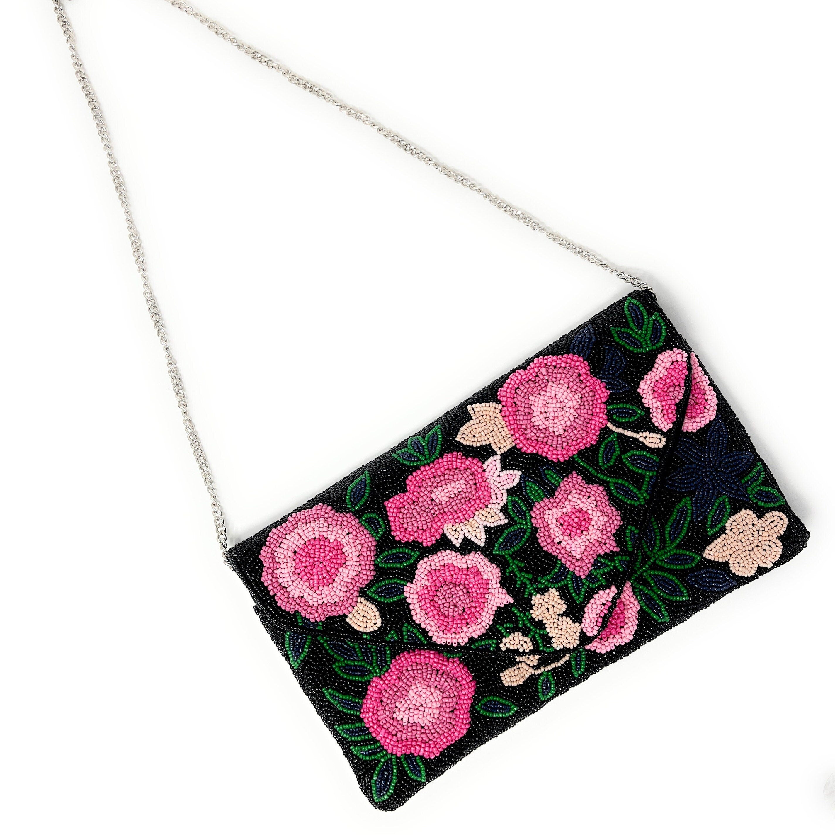 Floral Beaded Clutch Purse, Floral Clutch Bag, Beaded Clutch Purse, Summer Beaded Bag, Party Clutch Purse, Birthday Gift, Floral Bead Clutch
