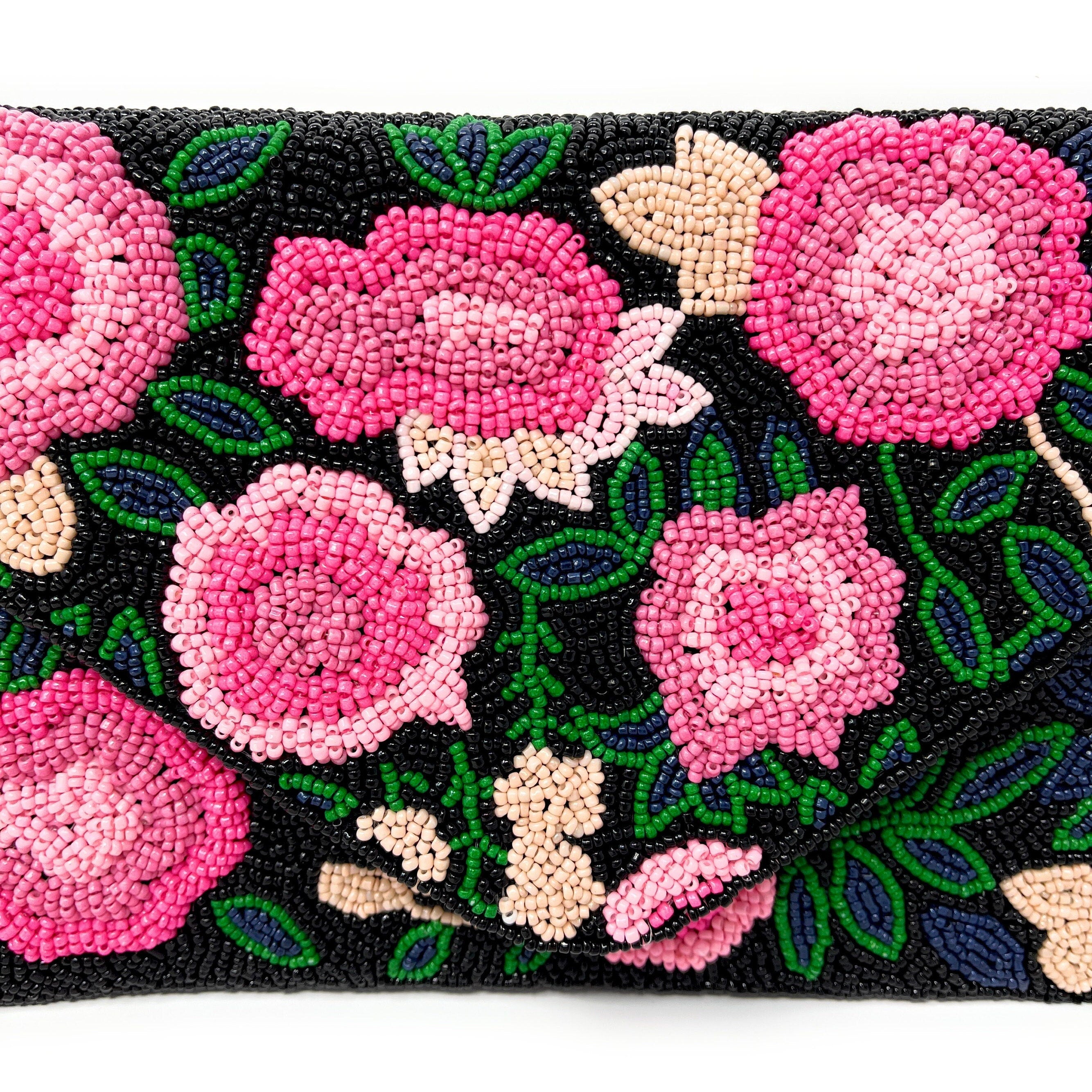 Floral Beaded Clutch Purse, Floral Clutch Bag, Beaded Clutch Purse, Summer Beaded Bag, Party Clutch Purse, Birthday Gift, Floral Bead Clutch