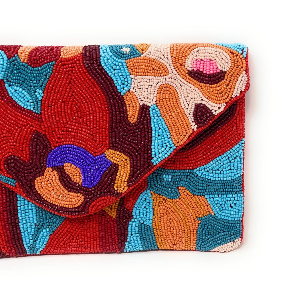 Multi Color Beaded Clutch Purse, Red Clutch Bag, Beaded Clutch Purse, Summer Beaded Bag, Party Clutch Purse, Birthday Gift, Boho Bead Clutch