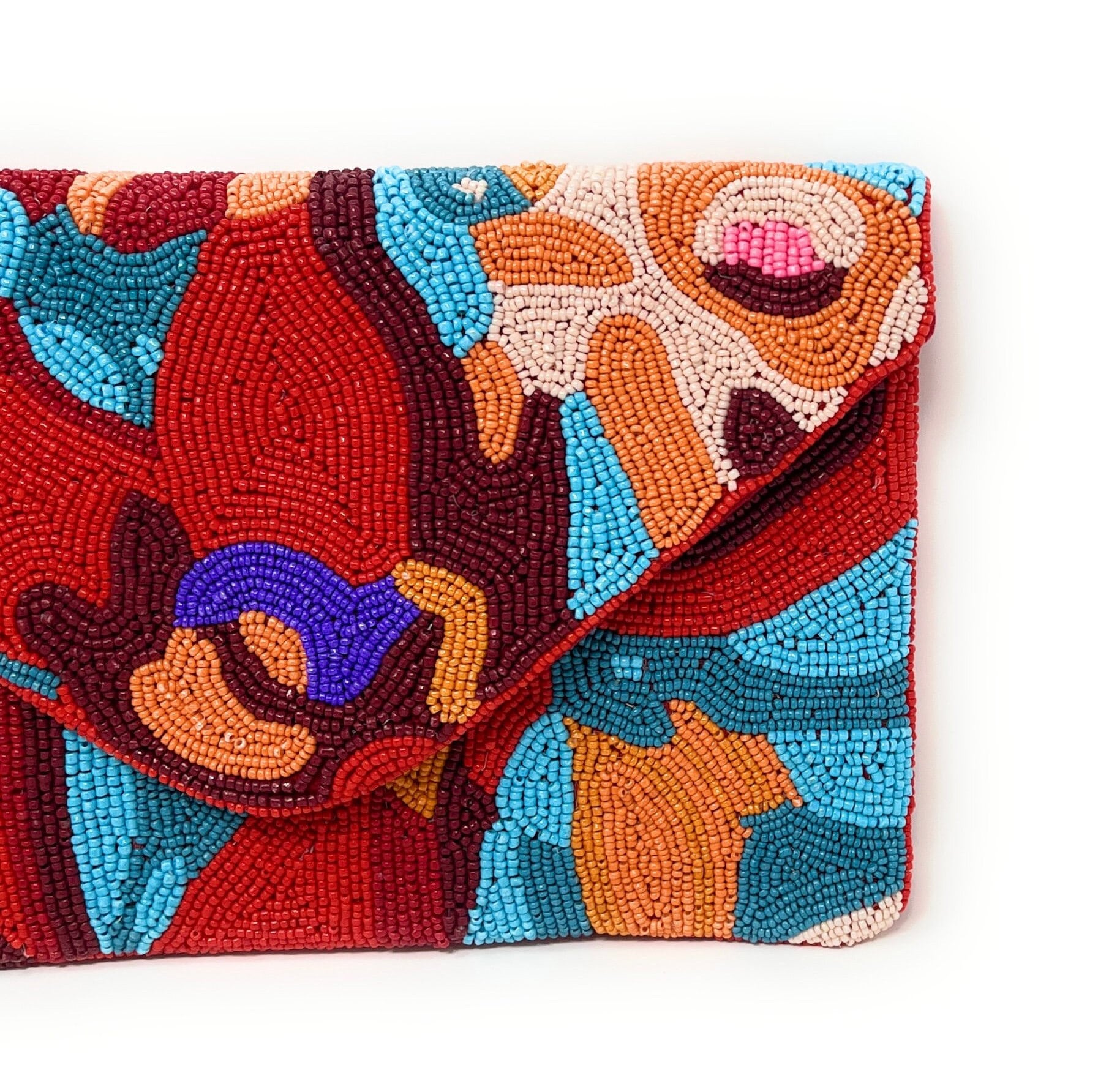 Multi Color Beaded Clutch Purse, Red Clutch Bag, Beaded Clutch Purse, Summer Beaded Bag, Party Clutch Purse, Birthday Gift, Boho Bead Clutch