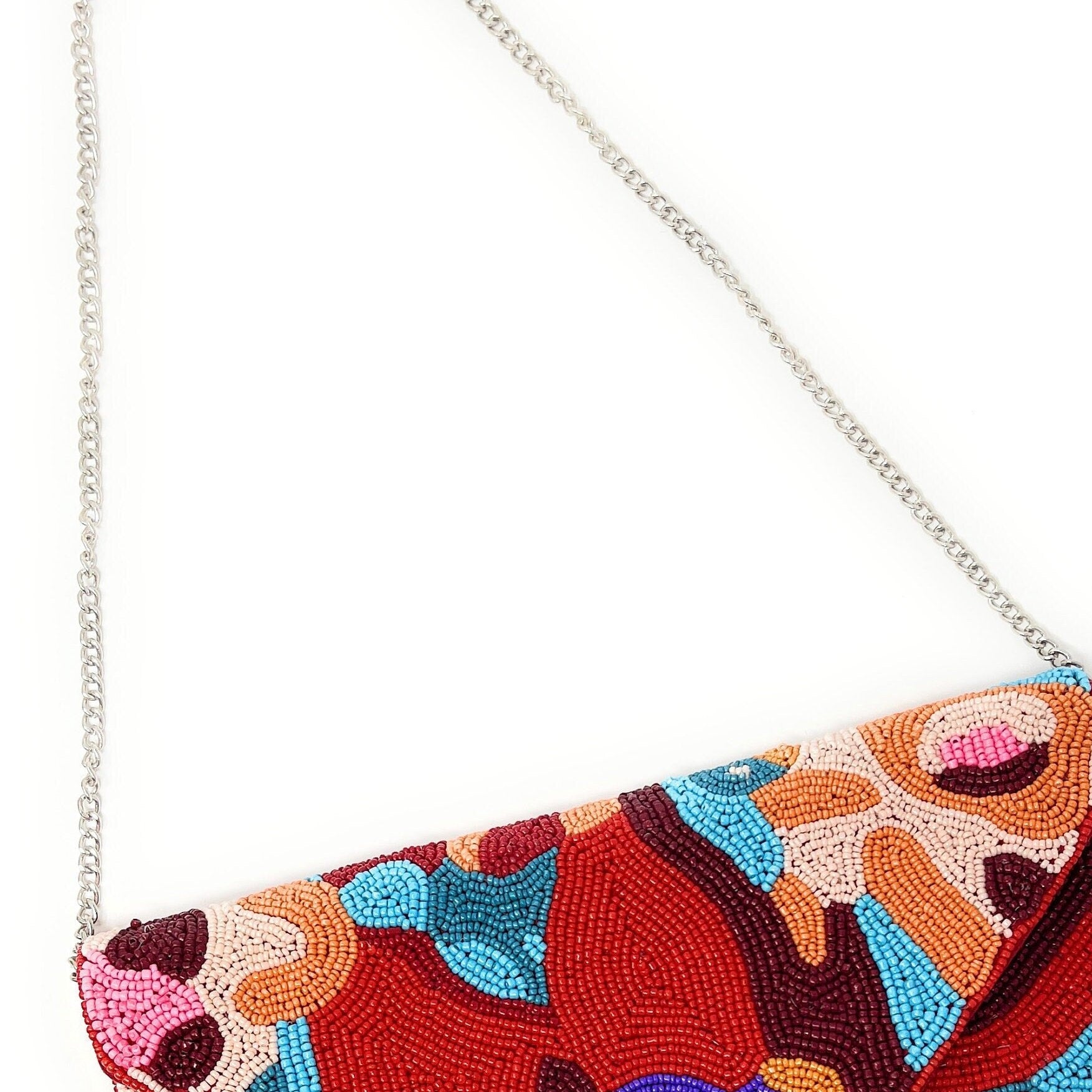 Multi Color Beaded Clutch Purse, Red Clutch Bag, Beaded Clutch Purse, Summer Beaded Bag, Party Clutch Purse, Birthday Gift, Boho Bead Clutch