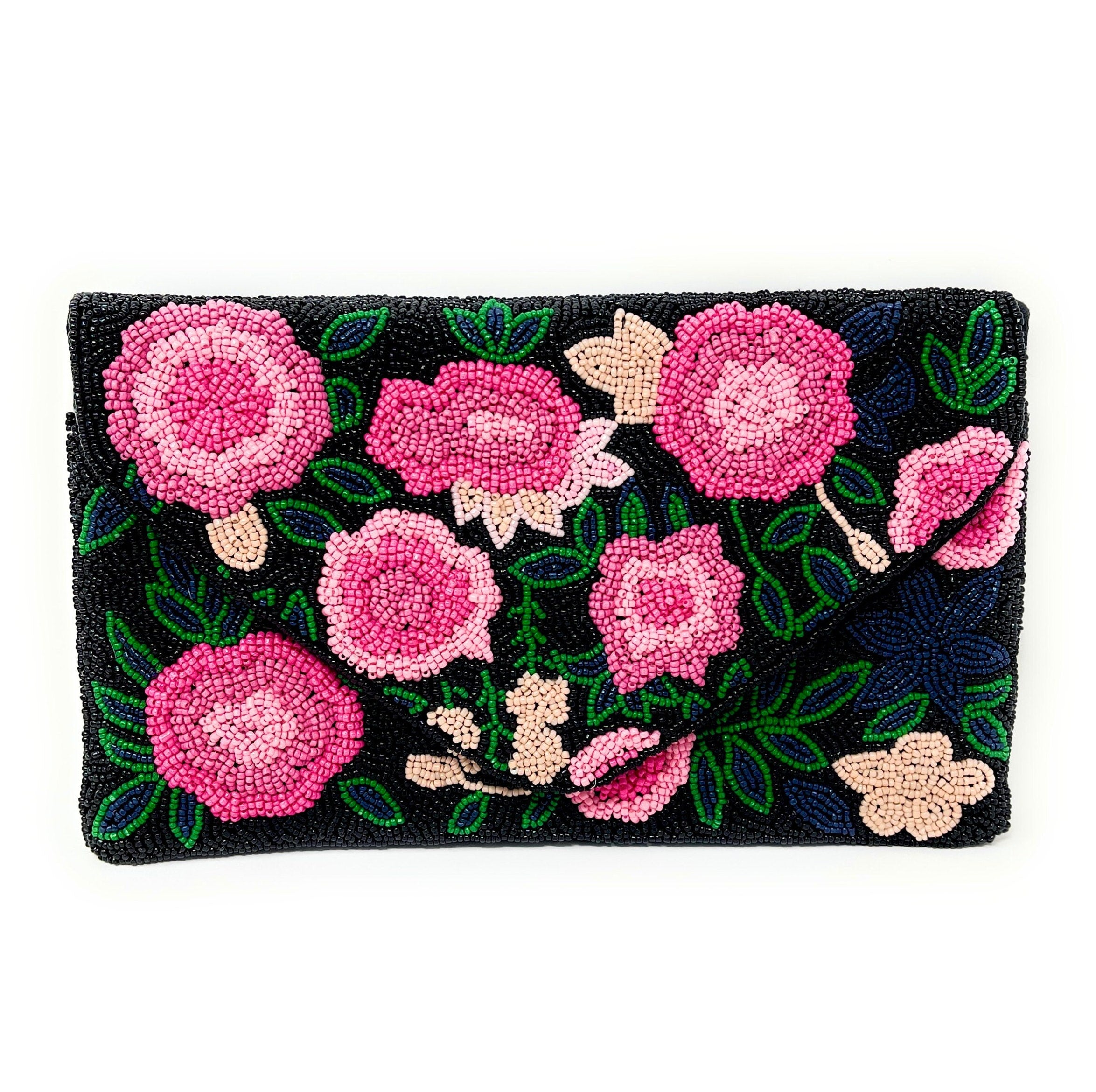 Floral Beaded Clutch Purse, Floral Clutch Bag, Beaded Clutch Purse, Summer Beaded Bag, Party Clutch Purse, Birthday Gift, Floral Bead Clutch