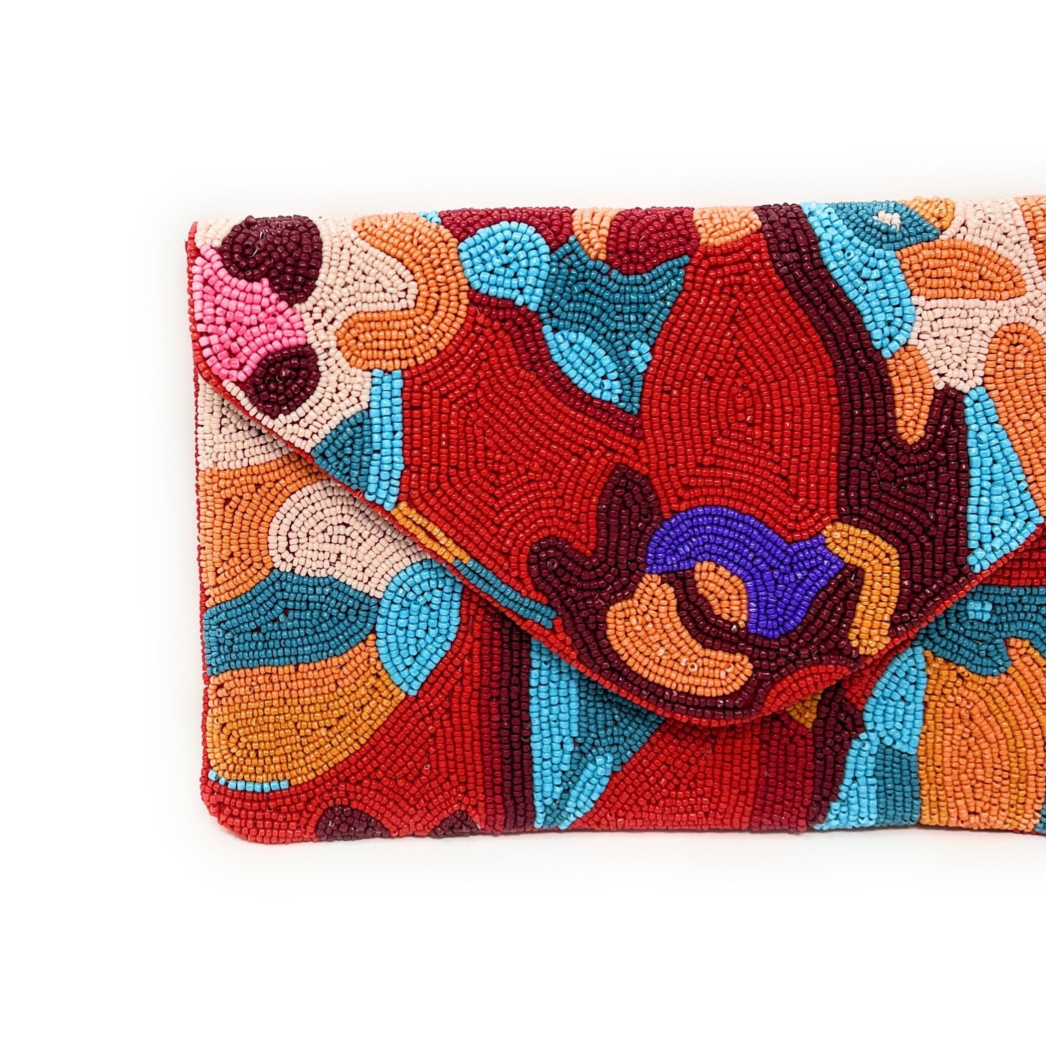 Multi Color Beaded Clutch Purse, Red Clutch Bag, Beaded Clutch Purse, Summer Beaded Bag, Party Clutch Purse, Birthday Gift, Boho Bead Clutch