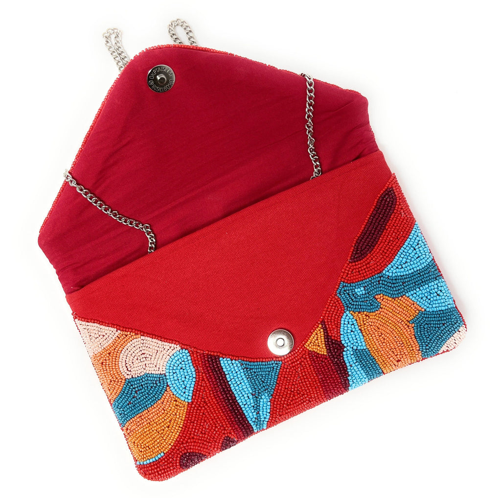 Multi Color Beaded Clutch Purse, Red Clutch Bag, Beaded Clutch Purse, Summer Beaded Bag, Party Clutch Purse, Birthday Gift, Boho Bead Clutch