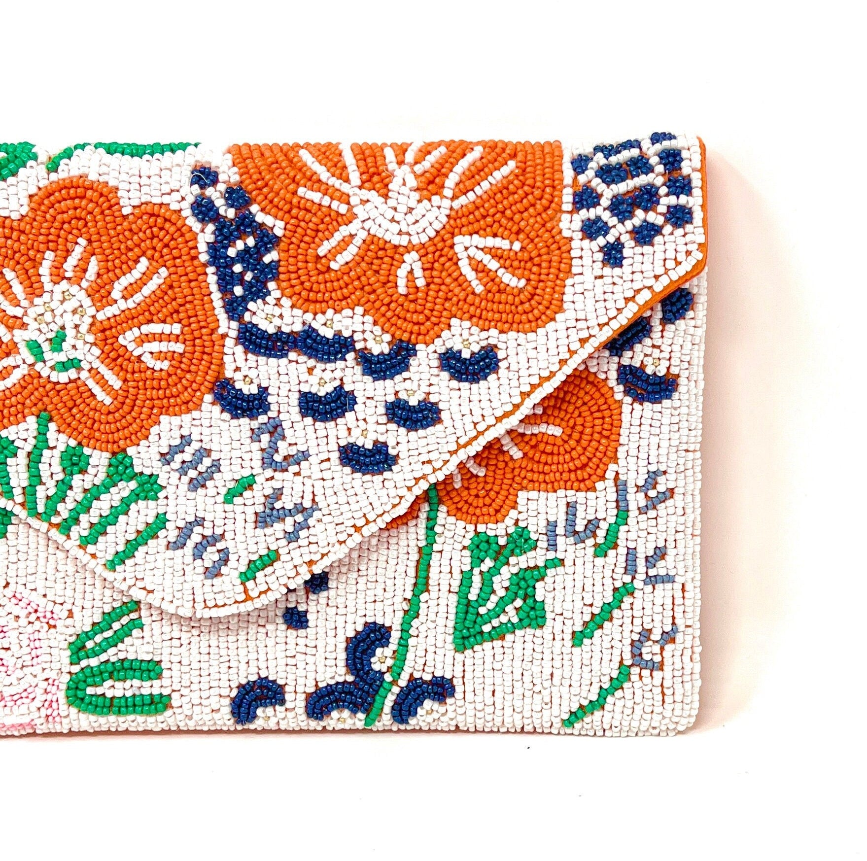 Floral Beaded Clutch Purse, Floral Clutch Bag, Beaded Clutch Purse, Summer Beaded Bag, Party Clutch Purse, Birthday Gift, Orange Clutch