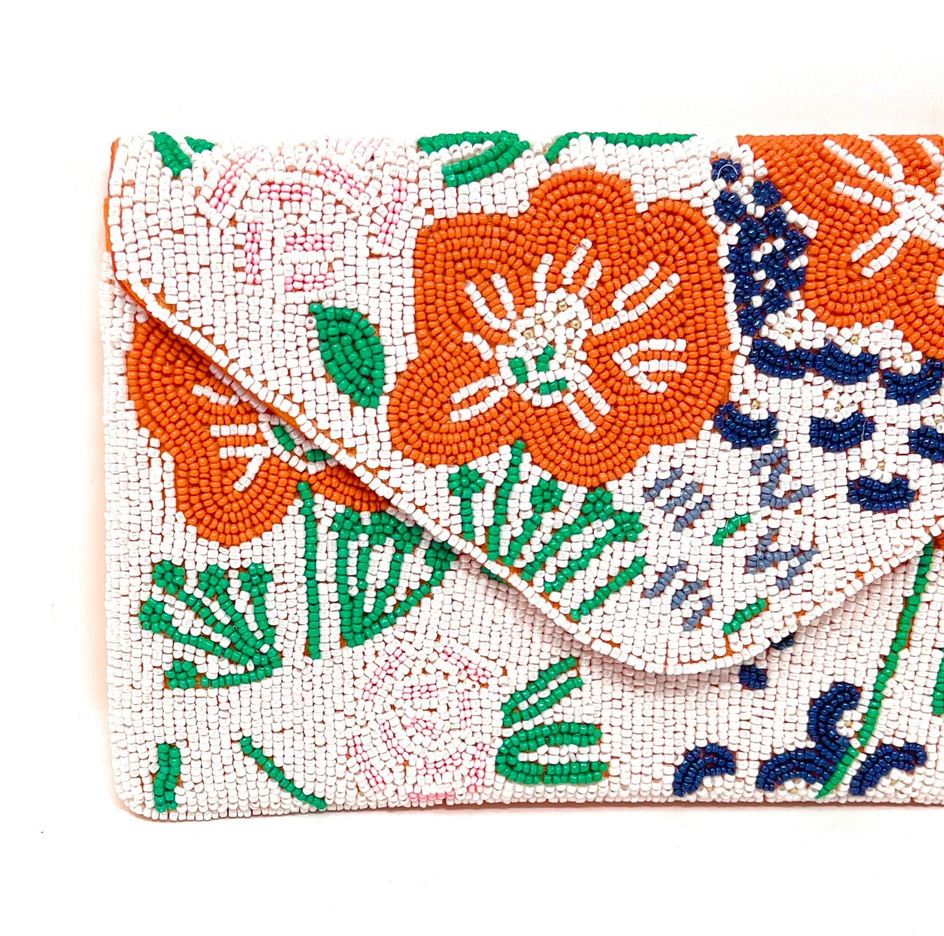 Floral Beaded Clutch Purse, Floral Clutch Bag, Beaded Clutch Purse, Summer Beaded Bag, Party Clutch Purse, Birthday Gift, Orange Clutch