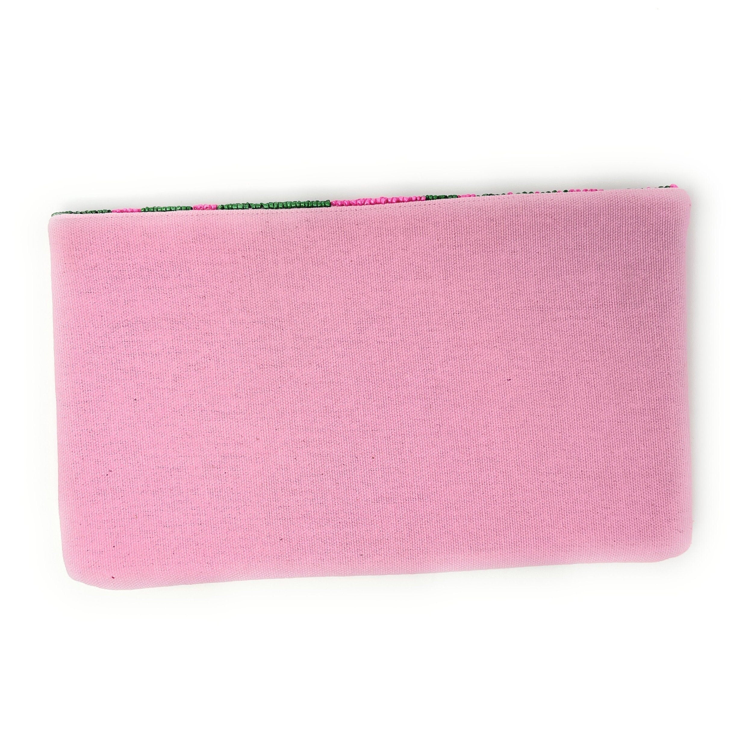 Tropical Beaded Clutch Purse, Pink Floral Party Bag