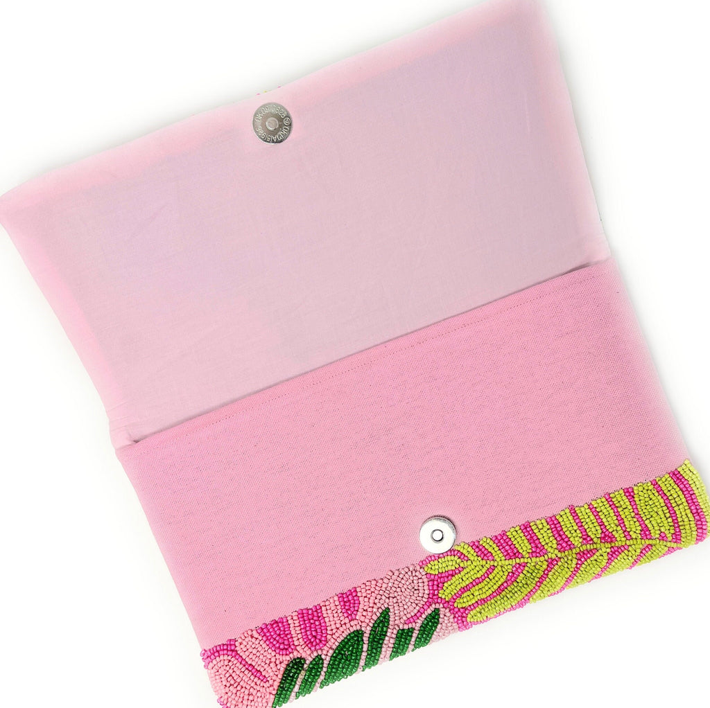 Tropical Beaded Clutch Purse, Pink Floral Party Bag