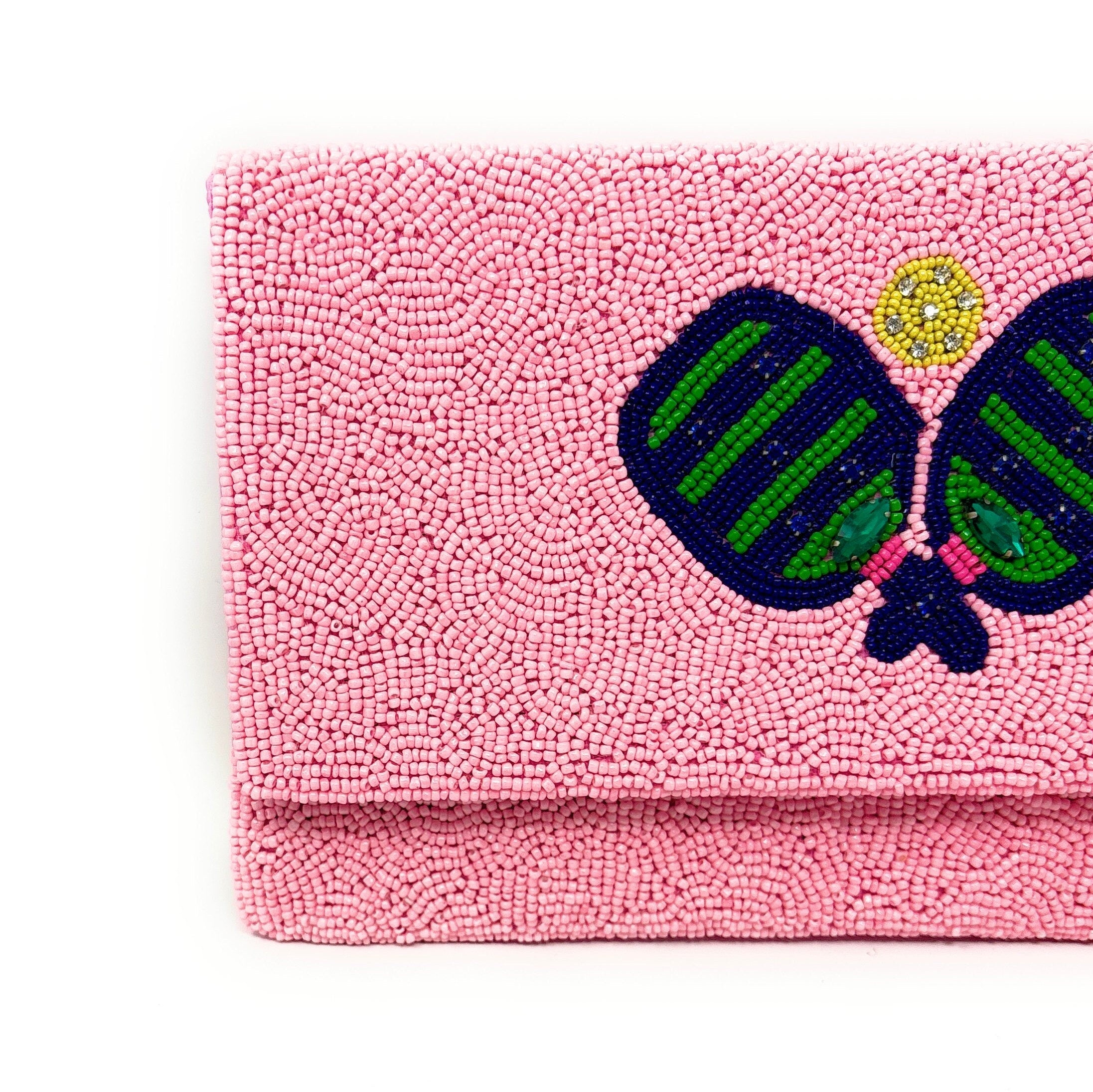 Pickleball Beaded Clutch Purse, Pink Clutch Bag Beaded Clutch Purse Game Day Pickleball Purse, Custom Gifts Pickle-ball Crossbody Purse