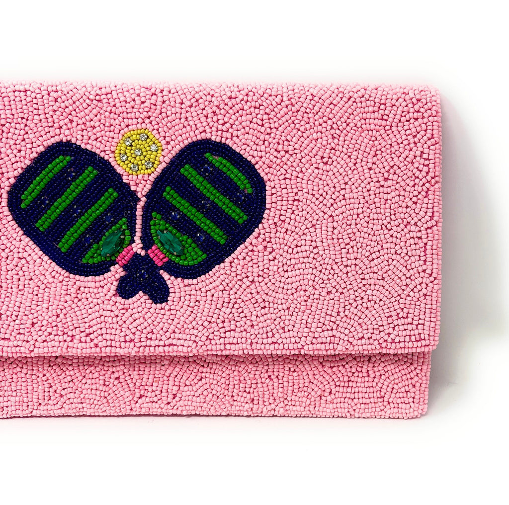 Pickleball Beaded Clutch Purse, Pink Clutch Bag Beaded Clutch Purse Game Day Pickleball Purse, Custom Gifts Pickle-ball Crossbody Purse