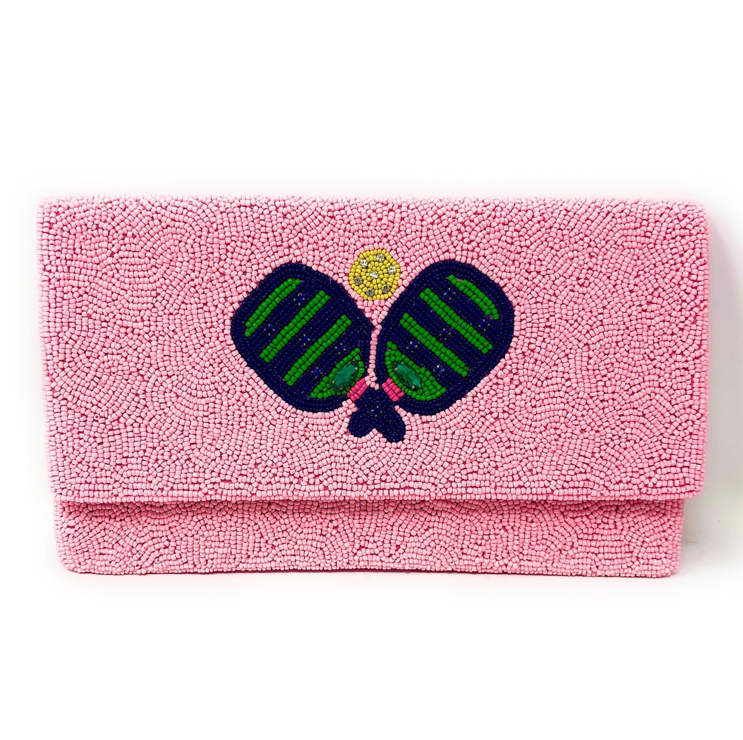 Pickleball Beaded Clutch Purse, Pink Clutch Bag Beaded Clutch Purse Game Day Pickleball Purse, Custom Gifts Pickle-ball Crossbody Purse