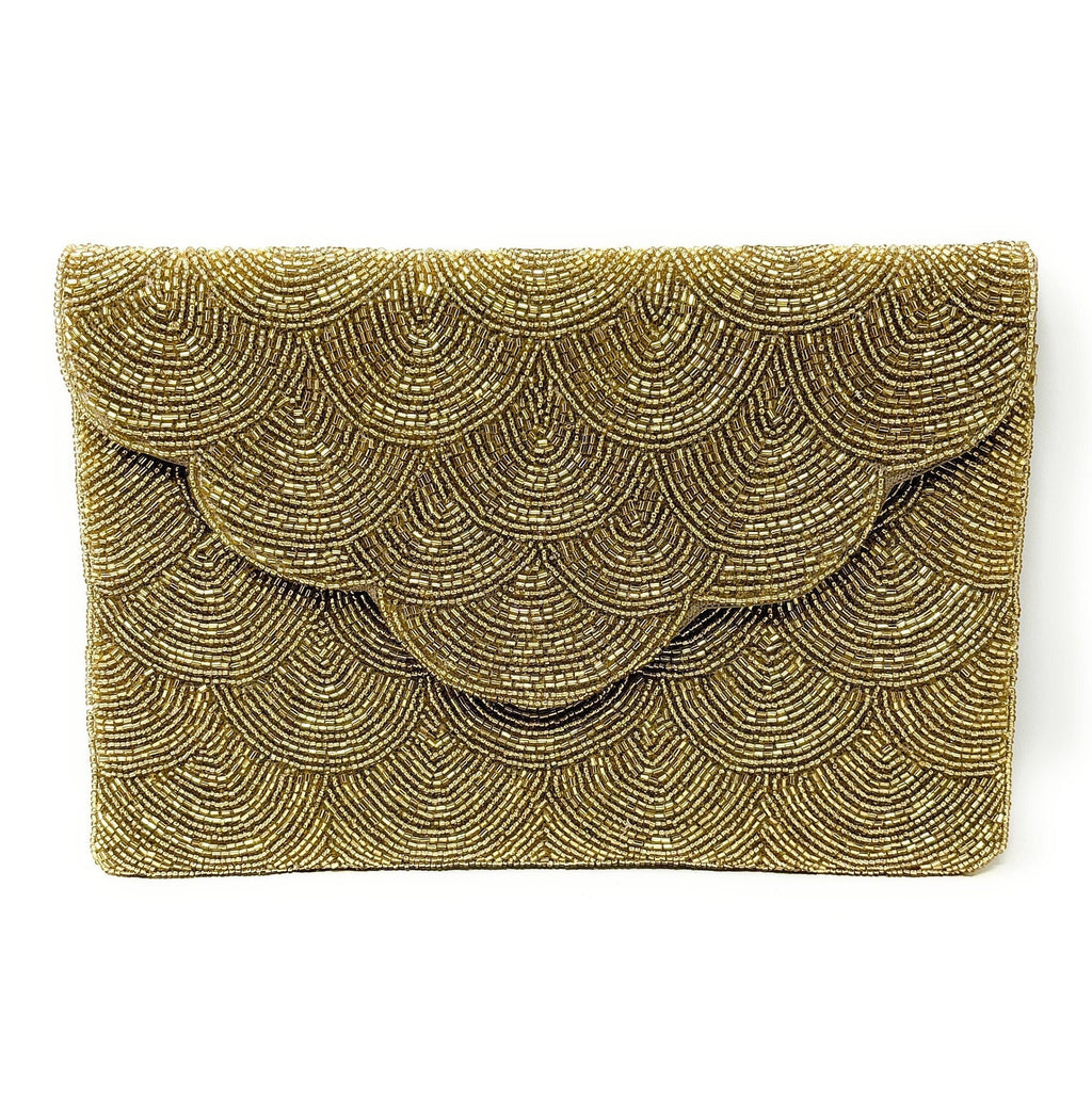 Handmade Beaded Clutch, Shimmering Gold Evening Bag
