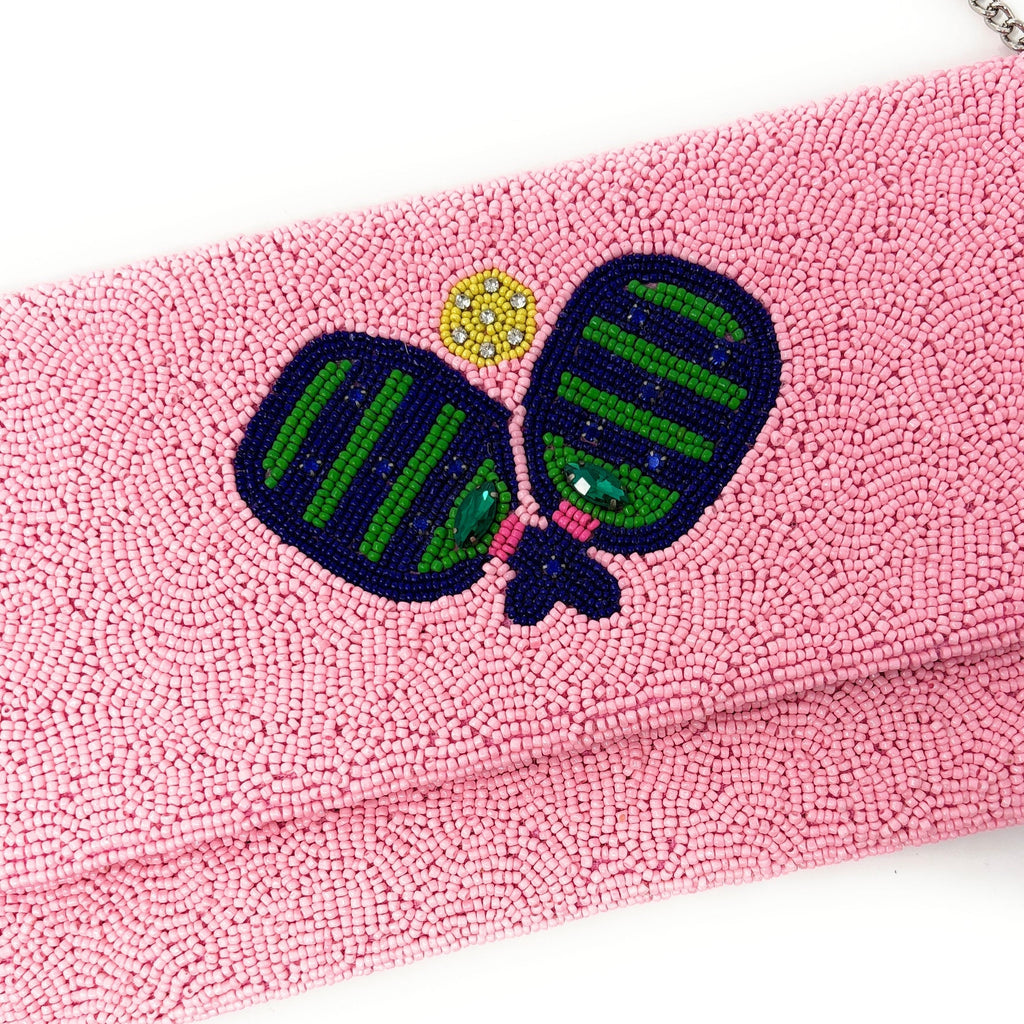 Pickleball Beaded Clutch Purse, Pink Clutch Bag Beaded Clutch Purse Game Day Pickleball Purse, Custom Gifts Pickle-ball Crossbody Purse