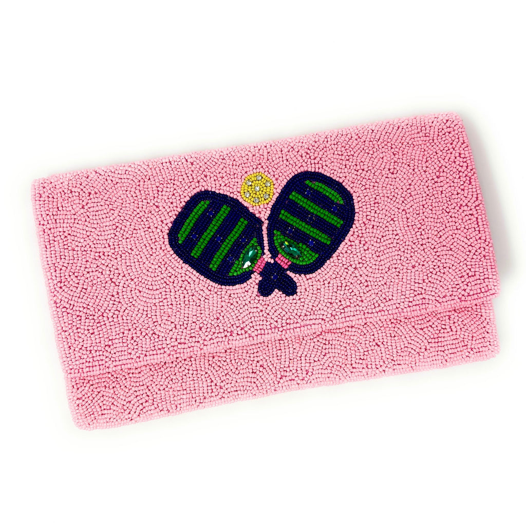 Pickleball Beaded Clutch Purse, Pink Clutch Bag Beaded Clutch Purse Game Day Pickleball Purse, Custom Gifts Pickle-ball Crossbody Purse
