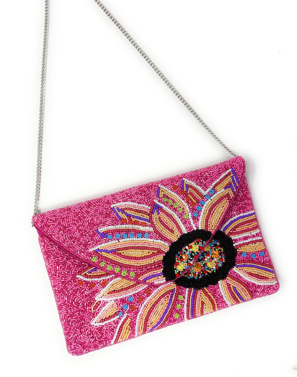Hand Beaded Pink Fuchsia Clutch Purse, Floral Clutch Bag, Beaded Clutch Purse, Resort Beaded Bag, Party Clutch Purse, Tropical Purse Bag