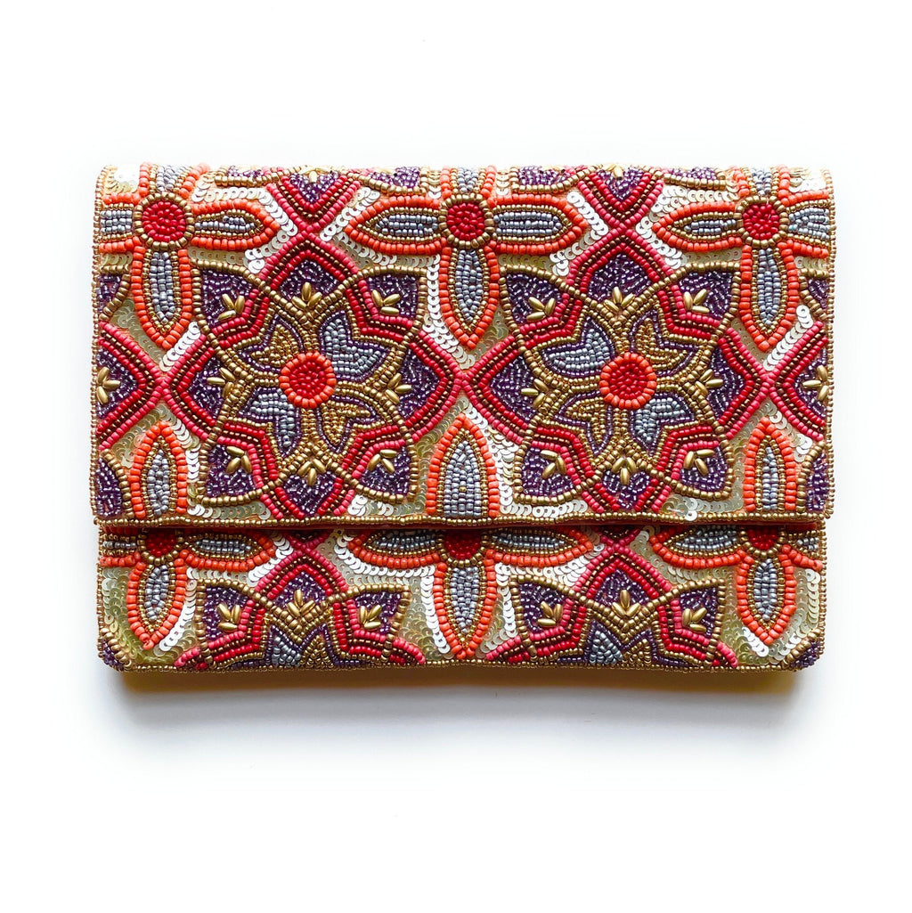 FLORAL Beaded Gold Sequin Clutch, Floral Clutch Bag, Beaded Clutch Purse, Floral Clutch Bag, Party Clutch Purse, Birthday Gift, Bridal Gift
