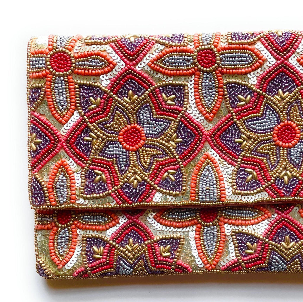 FLORAL Beaded Gold Sequin Clutch, Floral Clutch Bag, Beaded Clutch Purse, Floral Clutch Bag, Party Clutch Purse, Birthday Gift, Bridal Gift