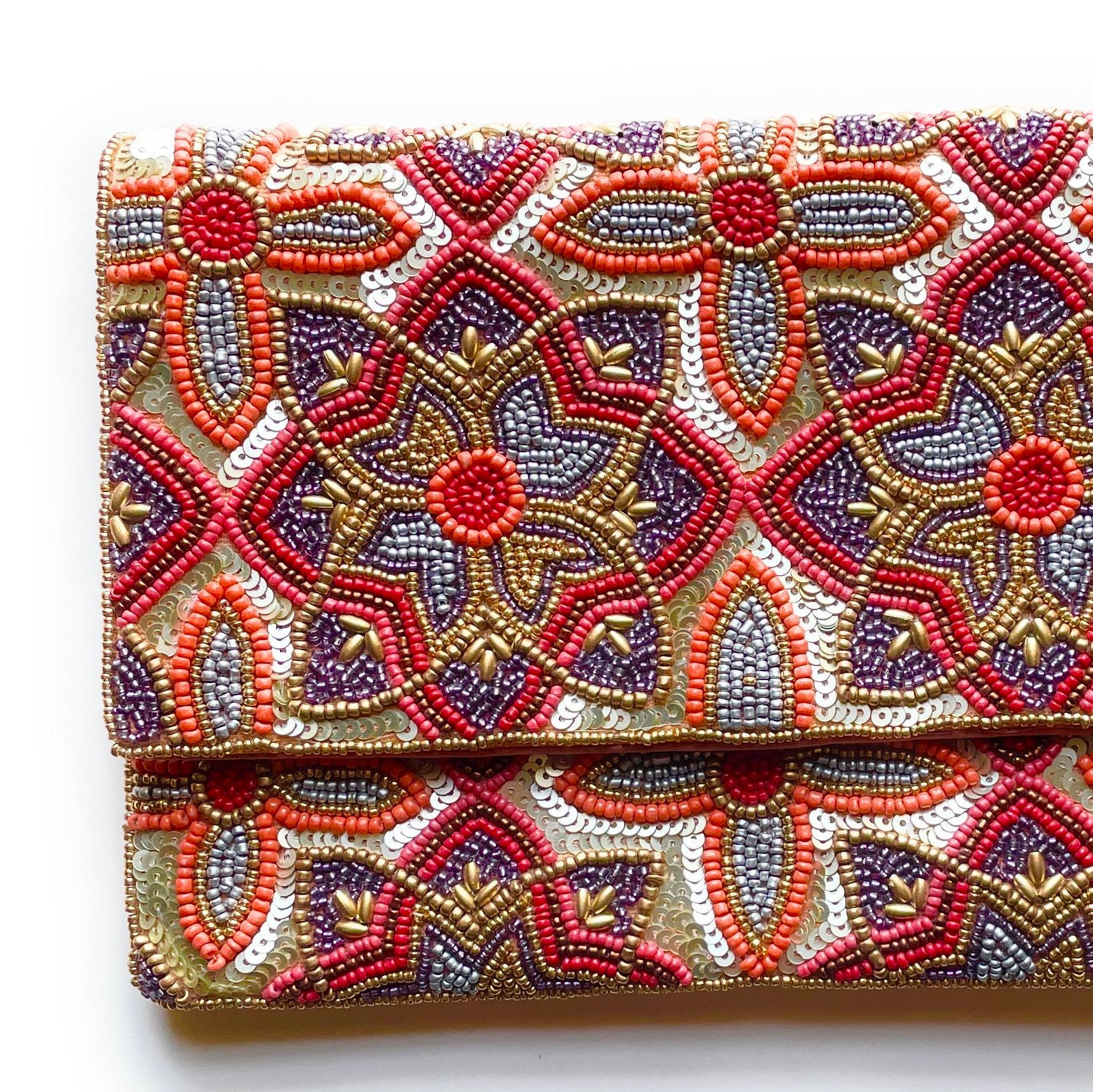 FLORAL Beaded Gold Sequin Clutch, Floral Clutch Bag, Beaded Clutch Purse, Floral Clutch Bag, Party Clutch Purse, Birthday Gift, Bridal Gift