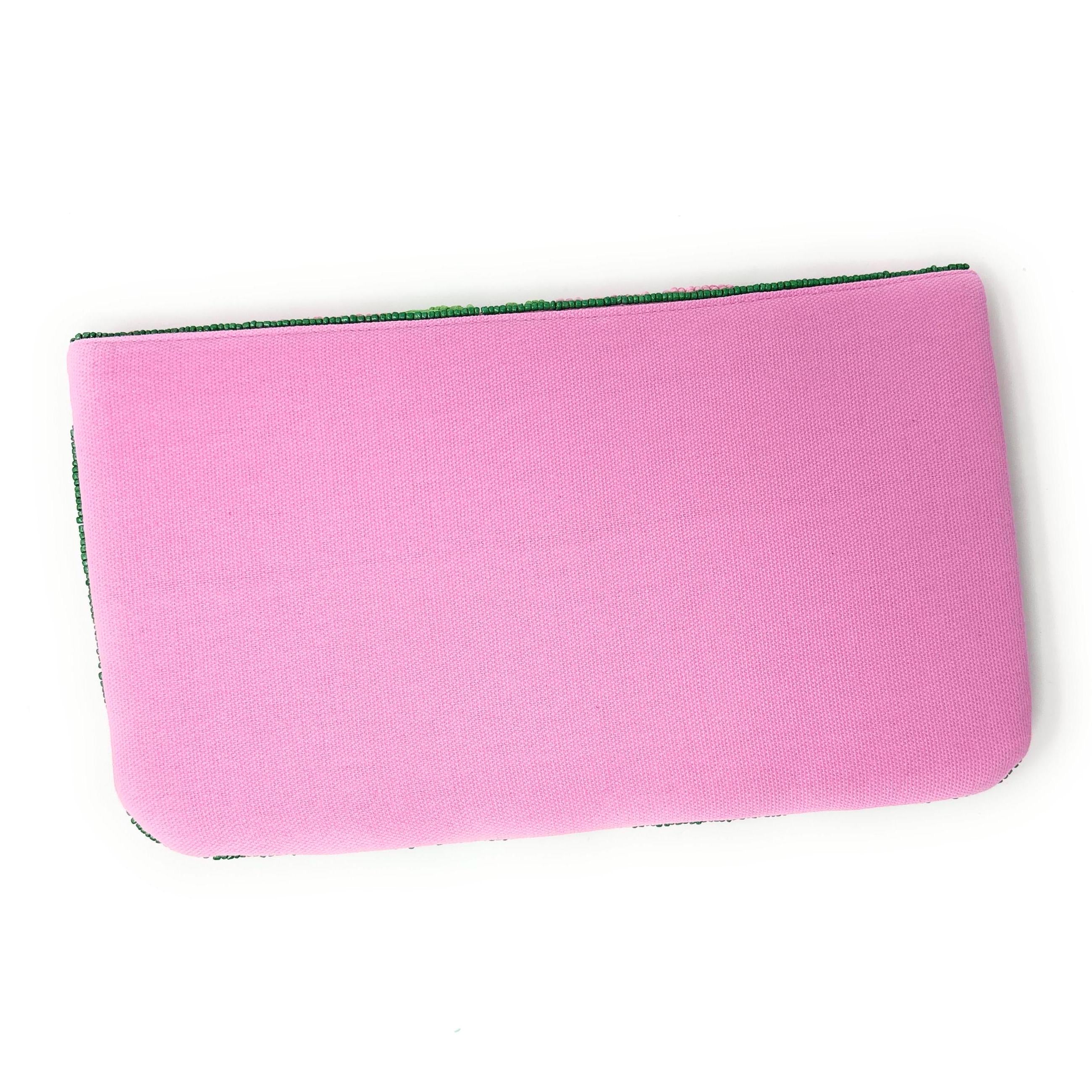 Tropical Beaded Clutch Purse, Pink Green Clutch Bag, Beaded Clutch Purse, Pink Beaded Bag, Party Clutch Purse, Unique Tropical Purse Bag
