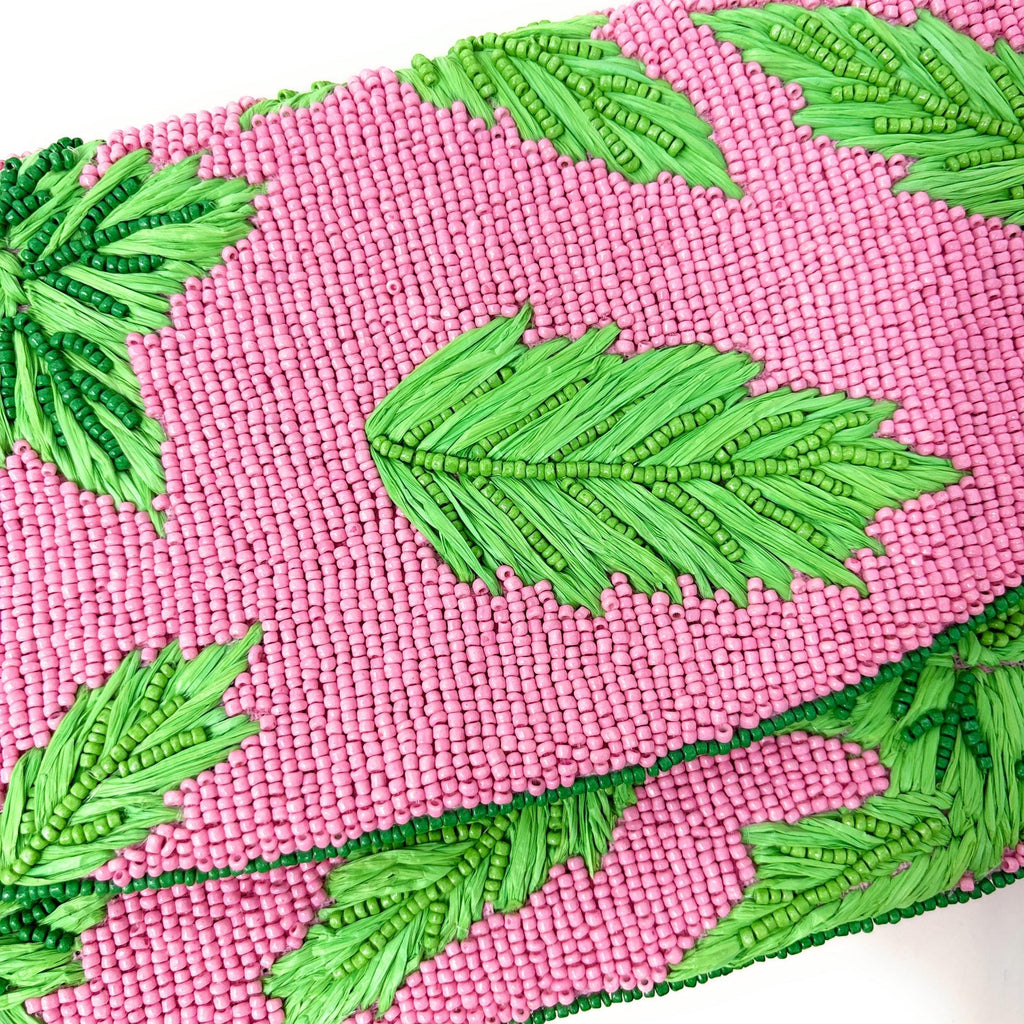 Tropical Beaded Clutch Purse, Pink Green Clutch Bag, Beaded Clutch Purse, Pink Beaded Bag, Party Clutch Purse, Unique Tropical Purse Bag